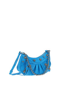 Le Cagole Mini Purse With Chain Crocodile Embossed With Rhinestones - Blue
