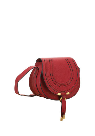 Mini Marcie Saddle Bag in Grained Calfskin - Smoked Red