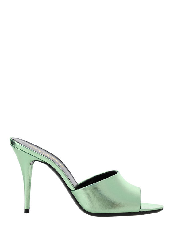 La 16 Mules In Metallic Leather - Green