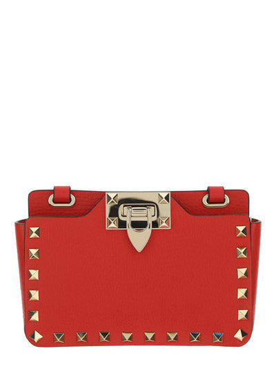 Rockstud Smartphone Leather Crossbody Bag - Red