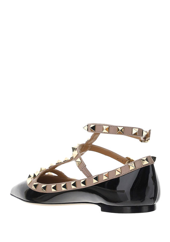 Patent Rockstud Caged Ballet Flat - Black / Poudre