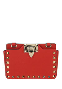 Rockstud Smartphone Leather Crossbody Bag - Red