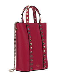 Rockstud Grainy Calfskin Leather Pouch With Chain - Blossom