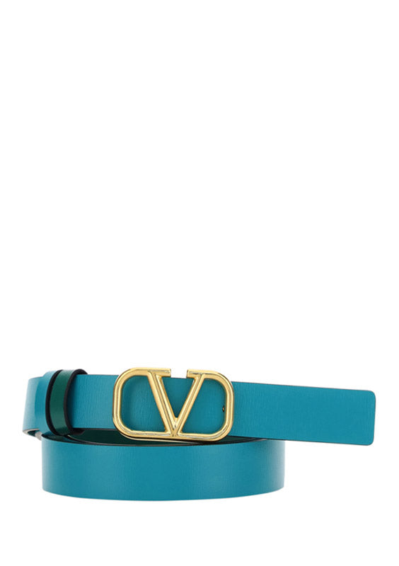 Reversible Vlogo Signature Belt In Shiny Calfskin 20MM- Green / Blue