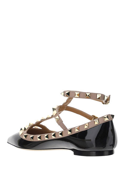 Patent Rockstud Caged Ballet Flat - Black / Poudre