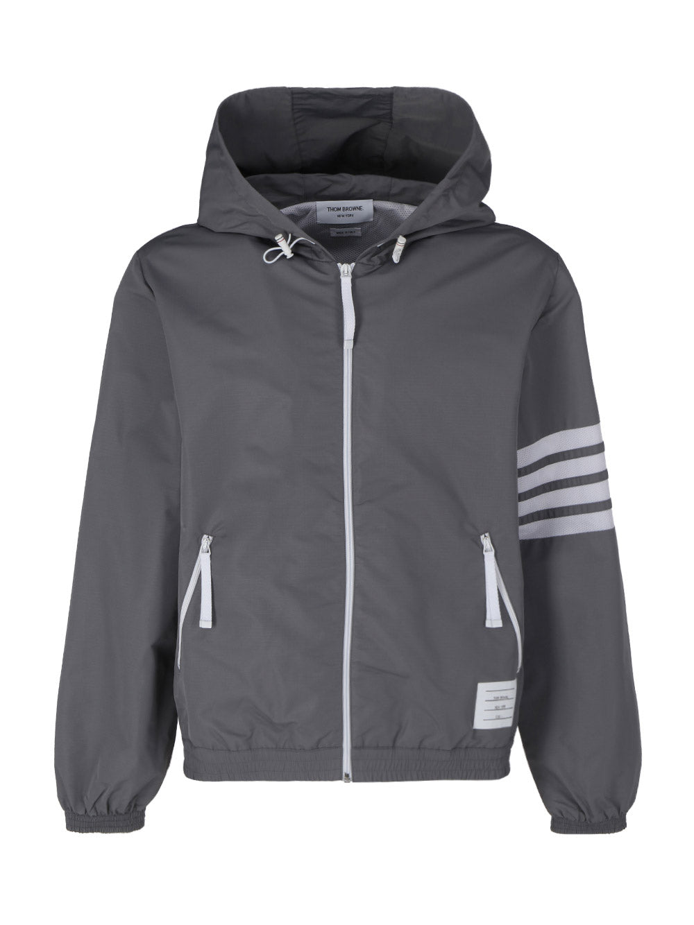 Sustainable Ripstop Mesh 4-Bar Hooded Zip Up Jacket - Grey
