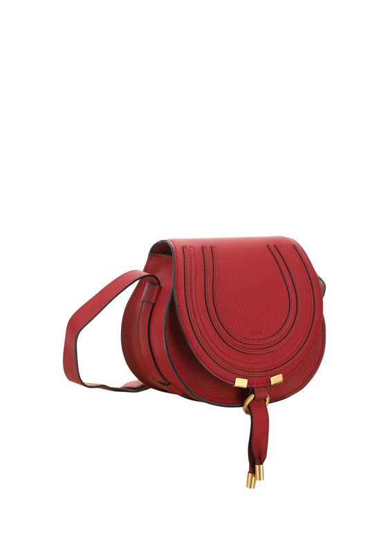 Mini Marcie Saddle Bag in Grained Calfskin - Smoked Red