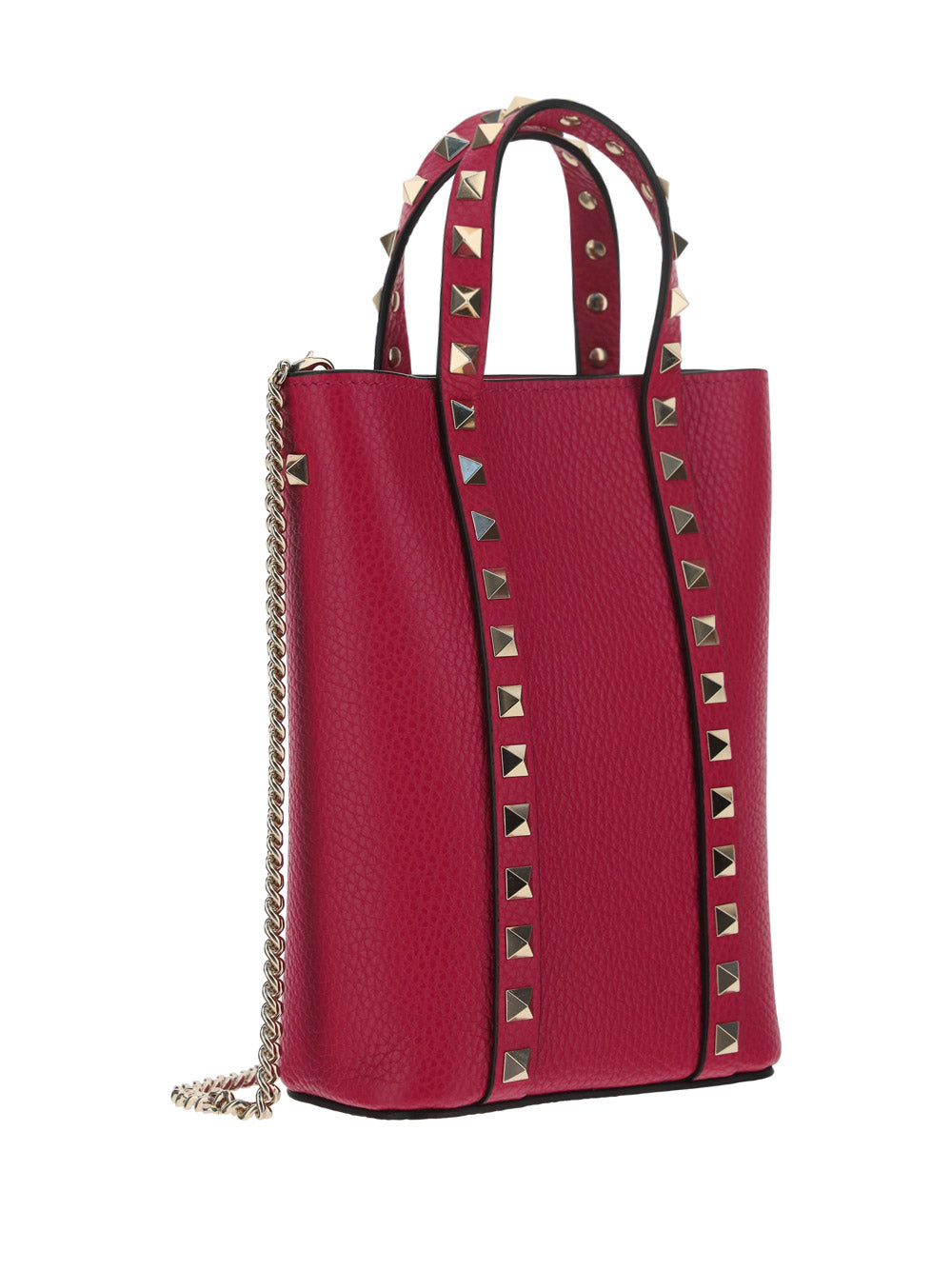 Rockstud Grainy Calfskin Leather Pouch With Chain - Blossom