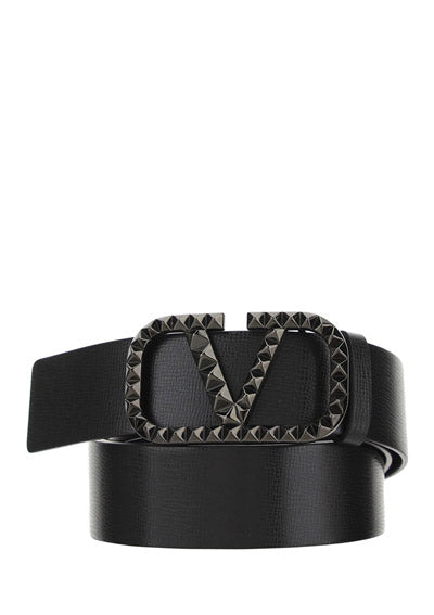 VLogo Signature Belt In Grainy Calfskin - Black