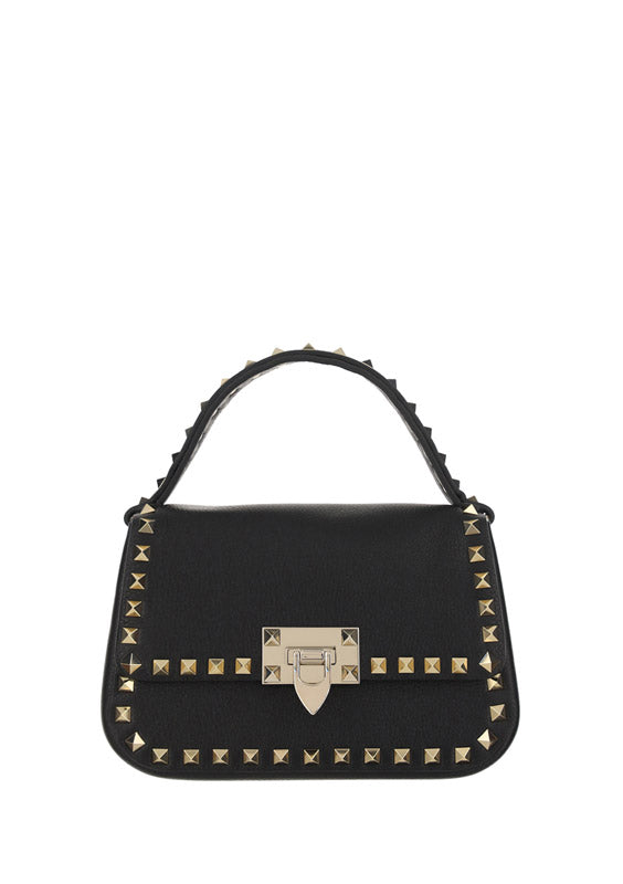 Small Rockstud Grainy Calfskin Handbag - Black
