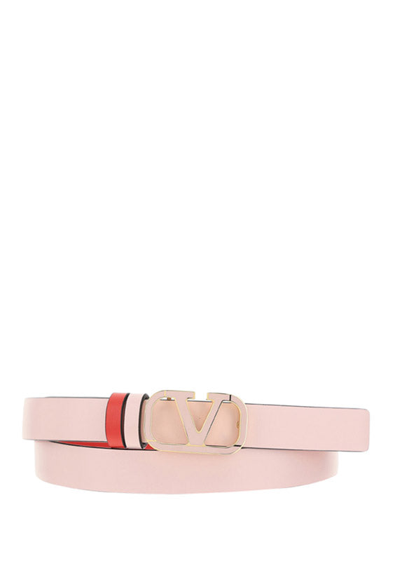 Reversible VLogo Signature Belt In Shiny Calfskin 20MM - Pink / Red