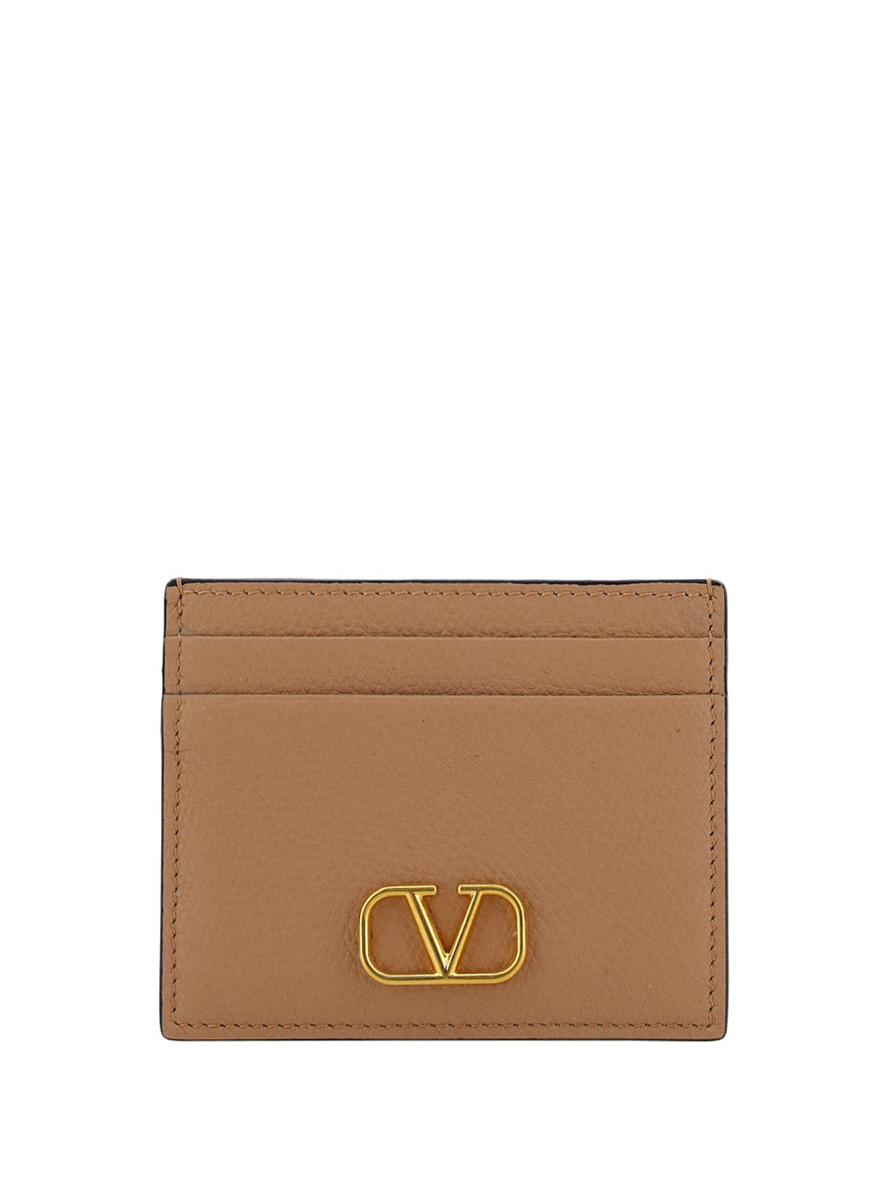 VLogo Signature Cardholder in Grainy Calfskin - Rose Canelle