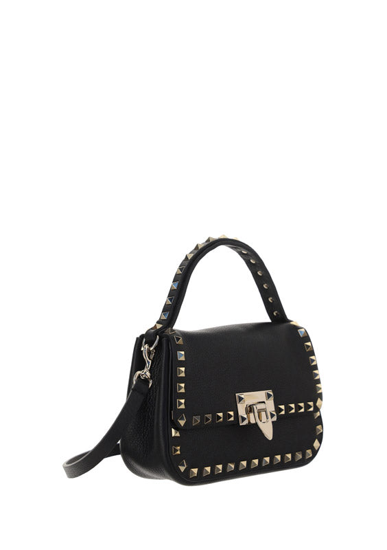 Small Rockstud Grainy Calfskin Handbag - Black