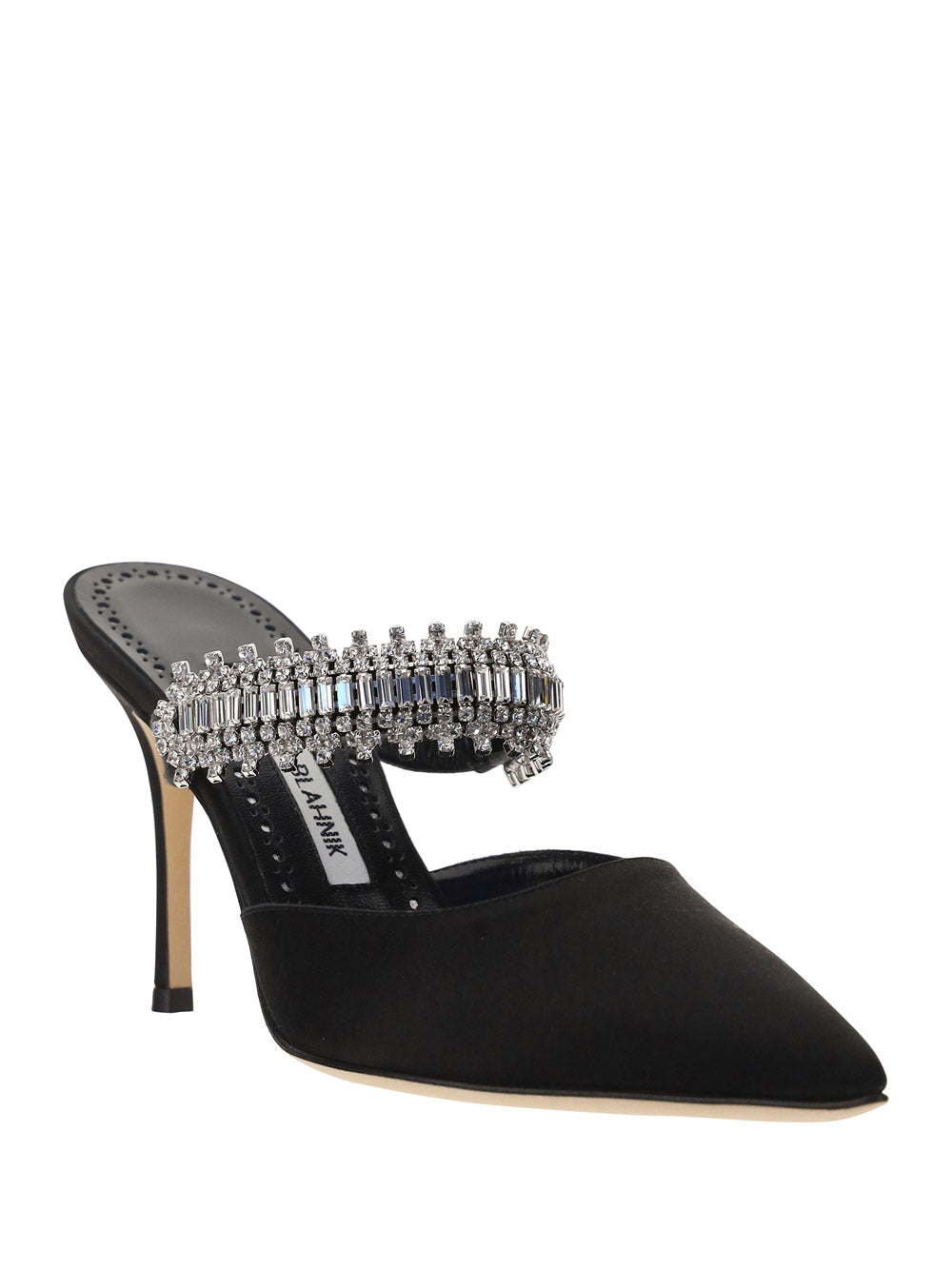 Lutara Satin Crystal Embellished Mules - Black