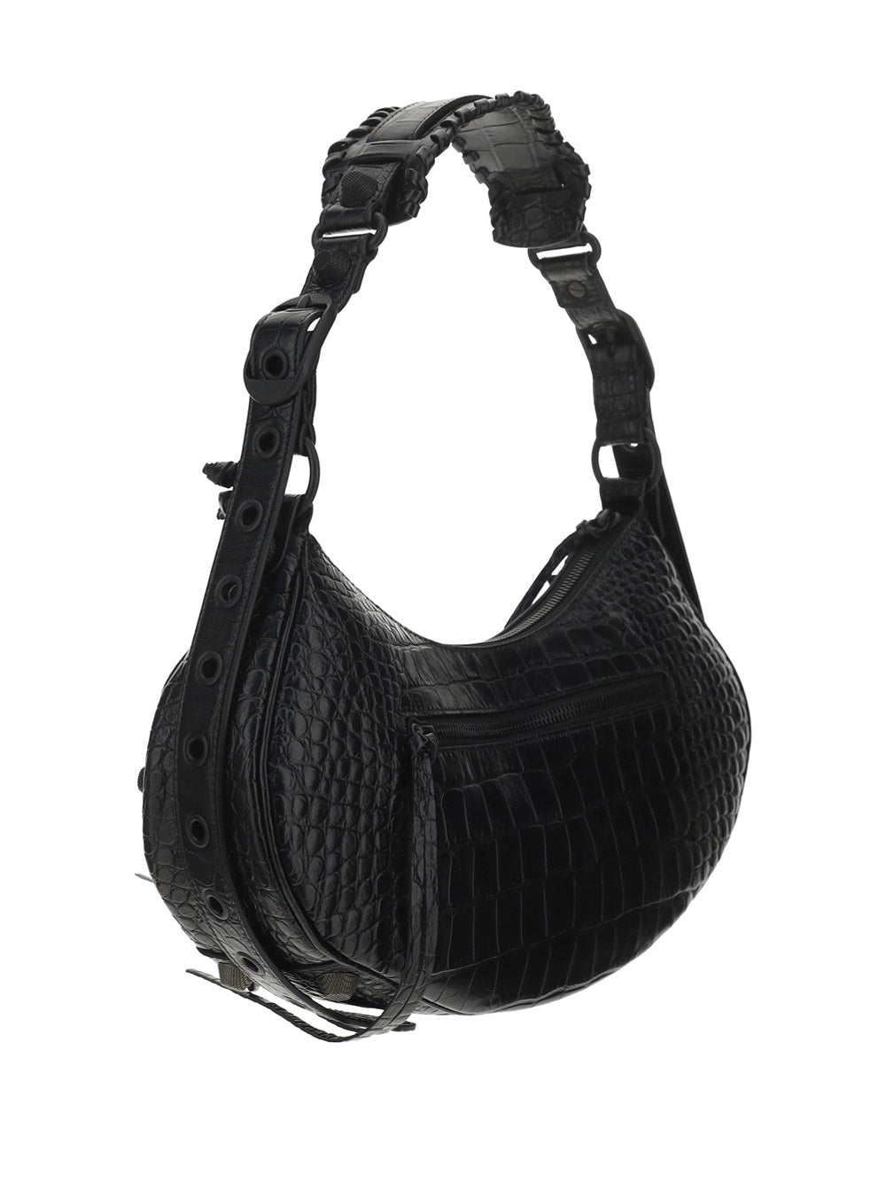 Le Cagole XS Shoulder Bag Crocodile Embossed - Black