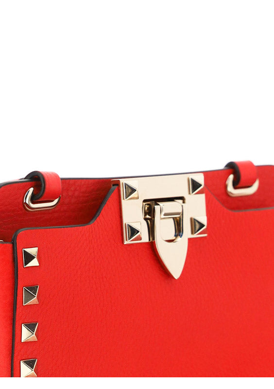 Rockstud Smartphone Leather Crossbody Bag - Red