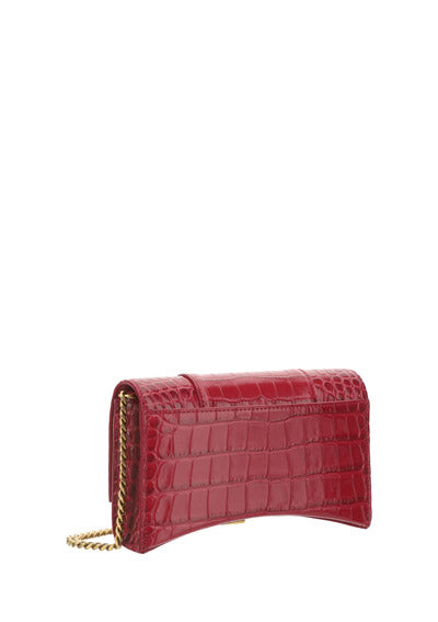 Hourglass Wallet In Shiny Crocodile Embossed Calfskin - Raspberry