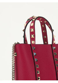 Rockstud Grainy Calfskin Leather Pouch With Chain - Blossom