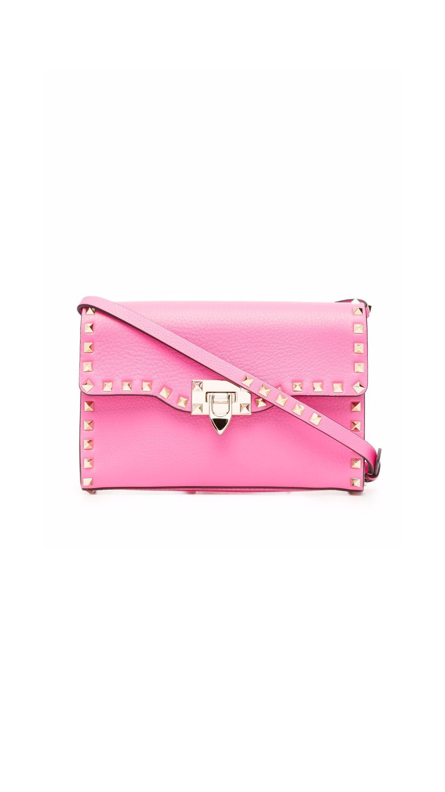 Small Rockstud Grainy Calfskin Crossbody Bag - Pink