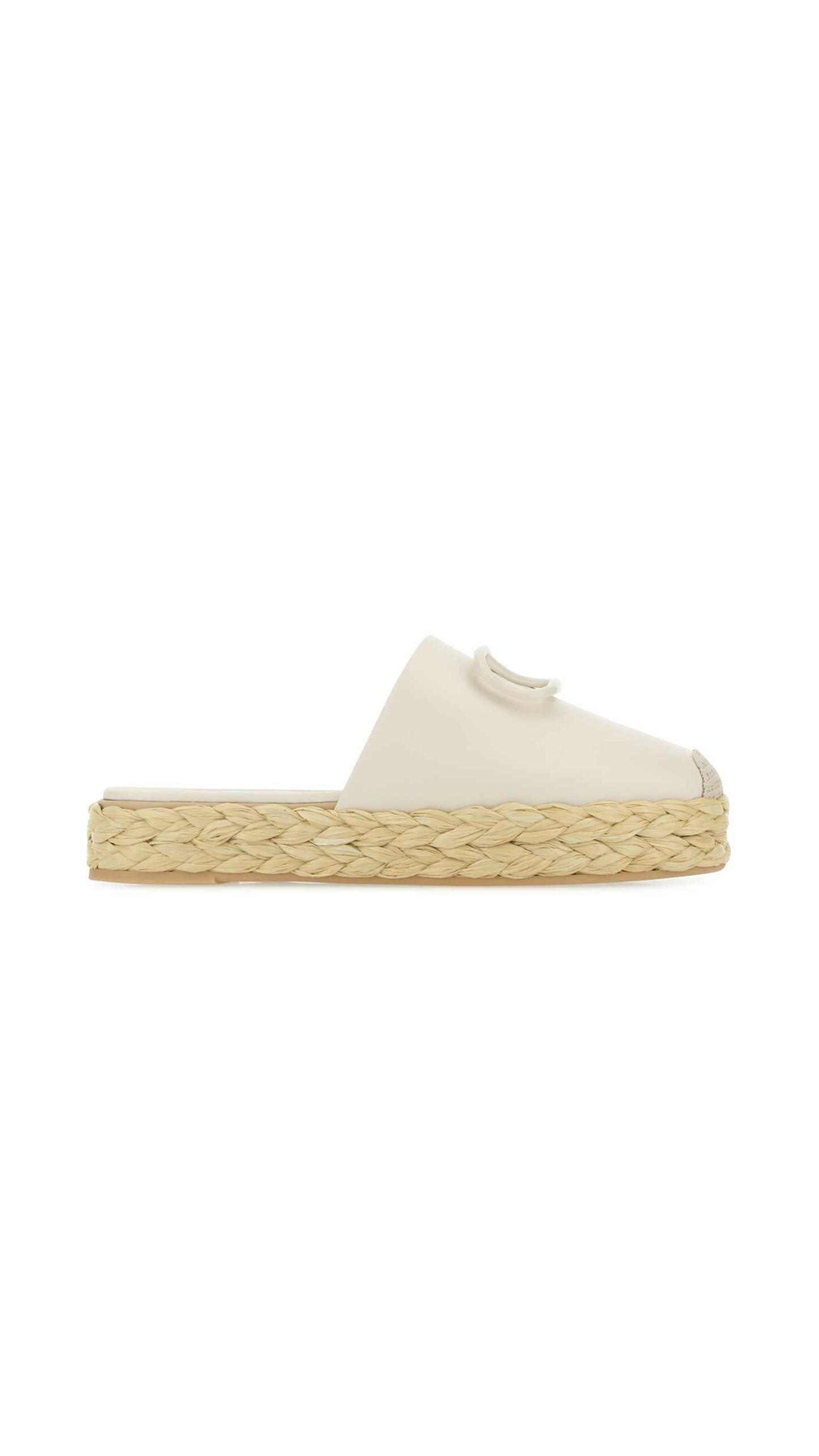 V-Logo Flat Espadrille Mule - Ivory