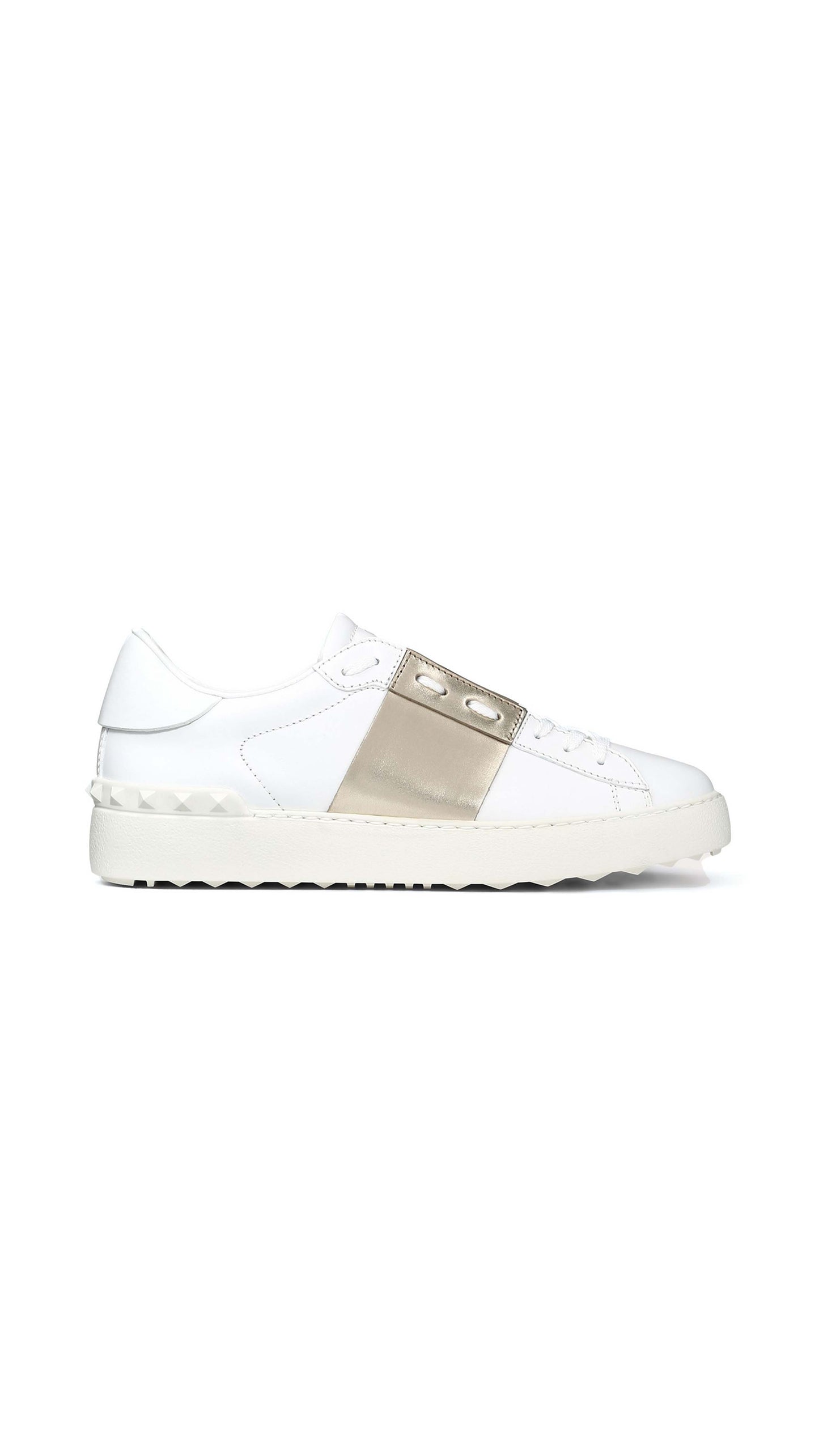 Open Sneaker With Metallic Stripe - White / Gold