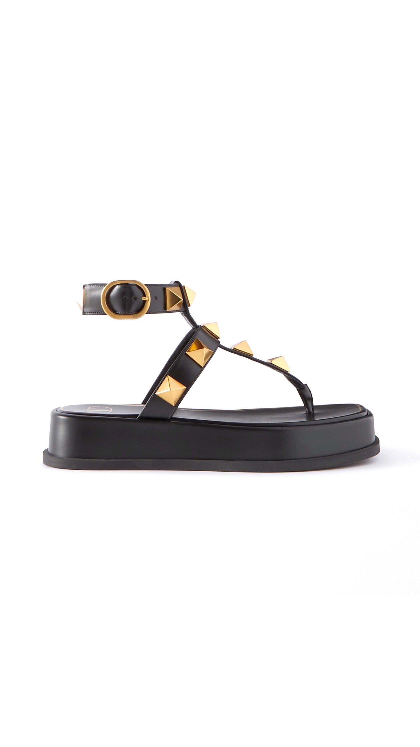 Roman Stud Leather Platform Sandals - Black