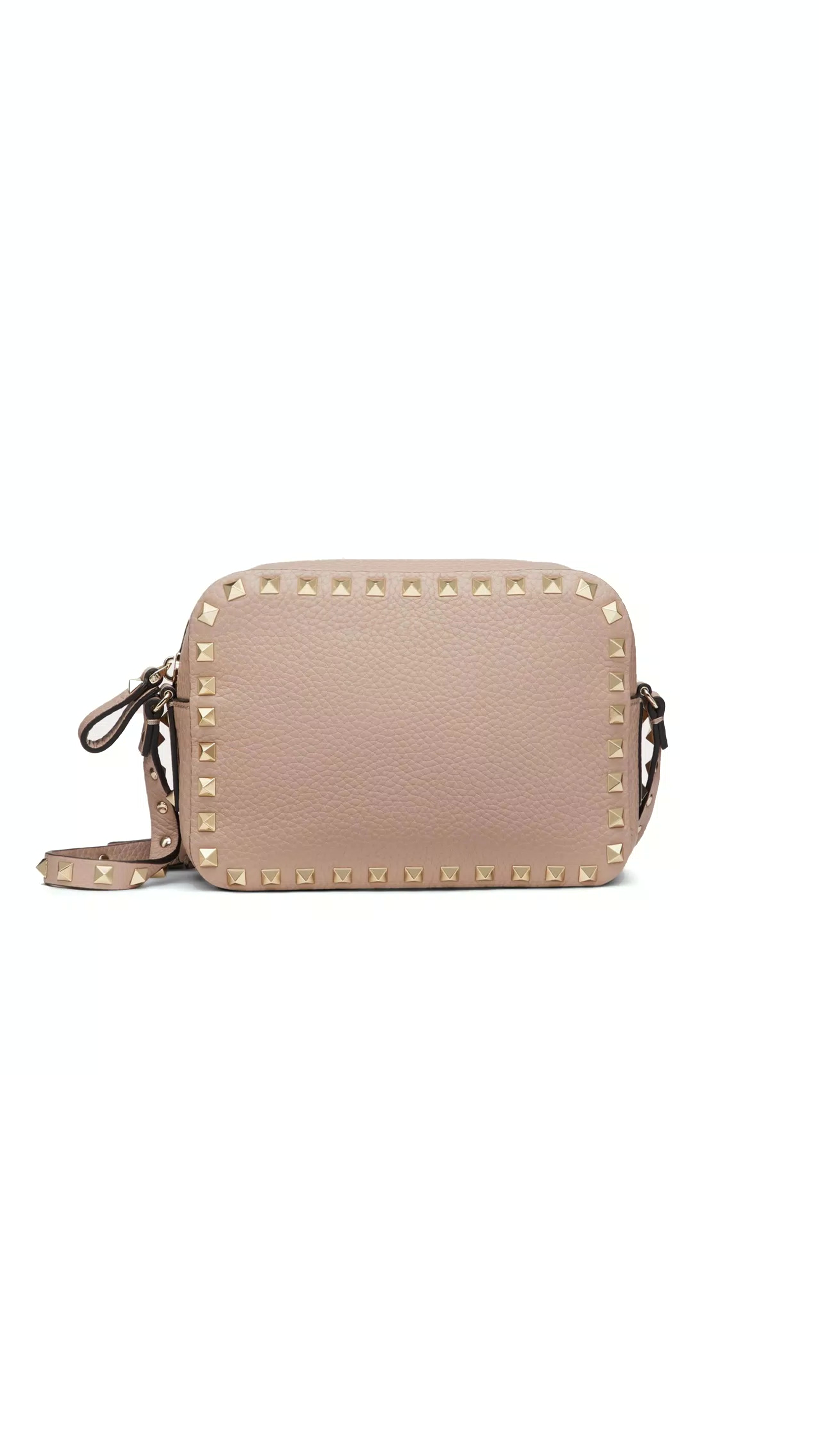 Small Rockstud Grainy Calfskin Crossbody Bag for Woman in Poudre