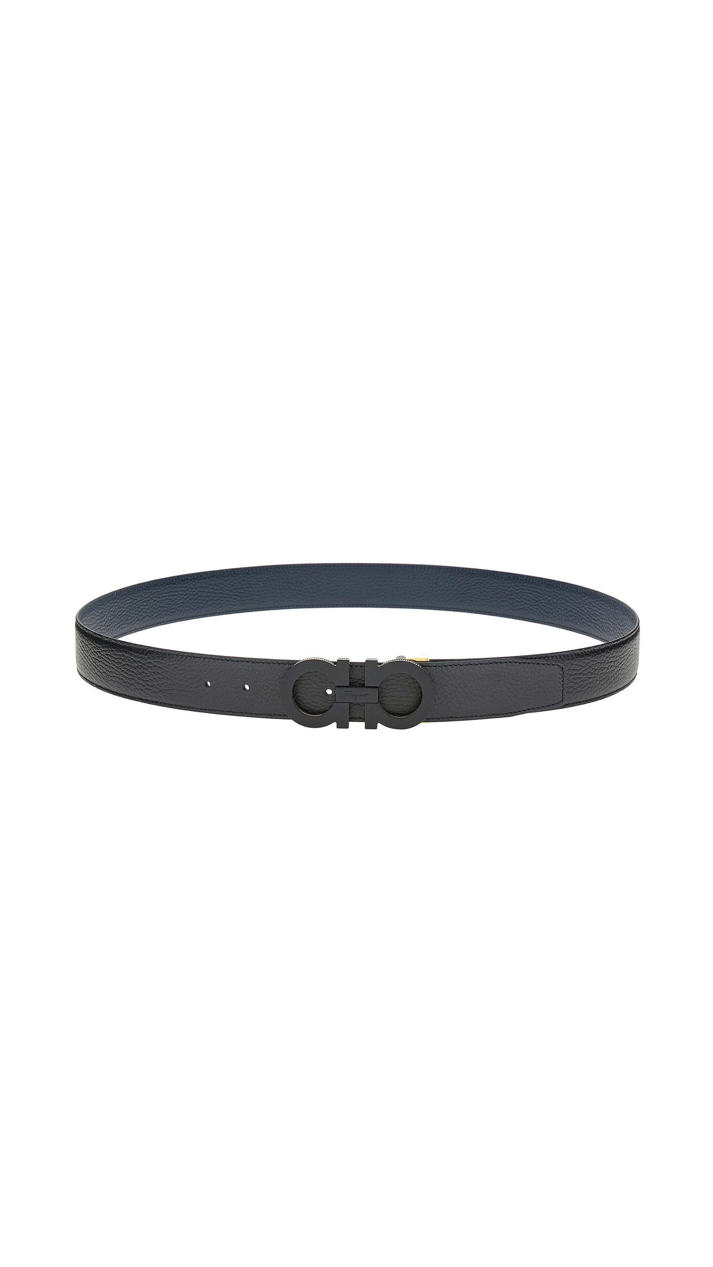 Reversible And Adjustable Gancini Belt - Black / Blue Marine