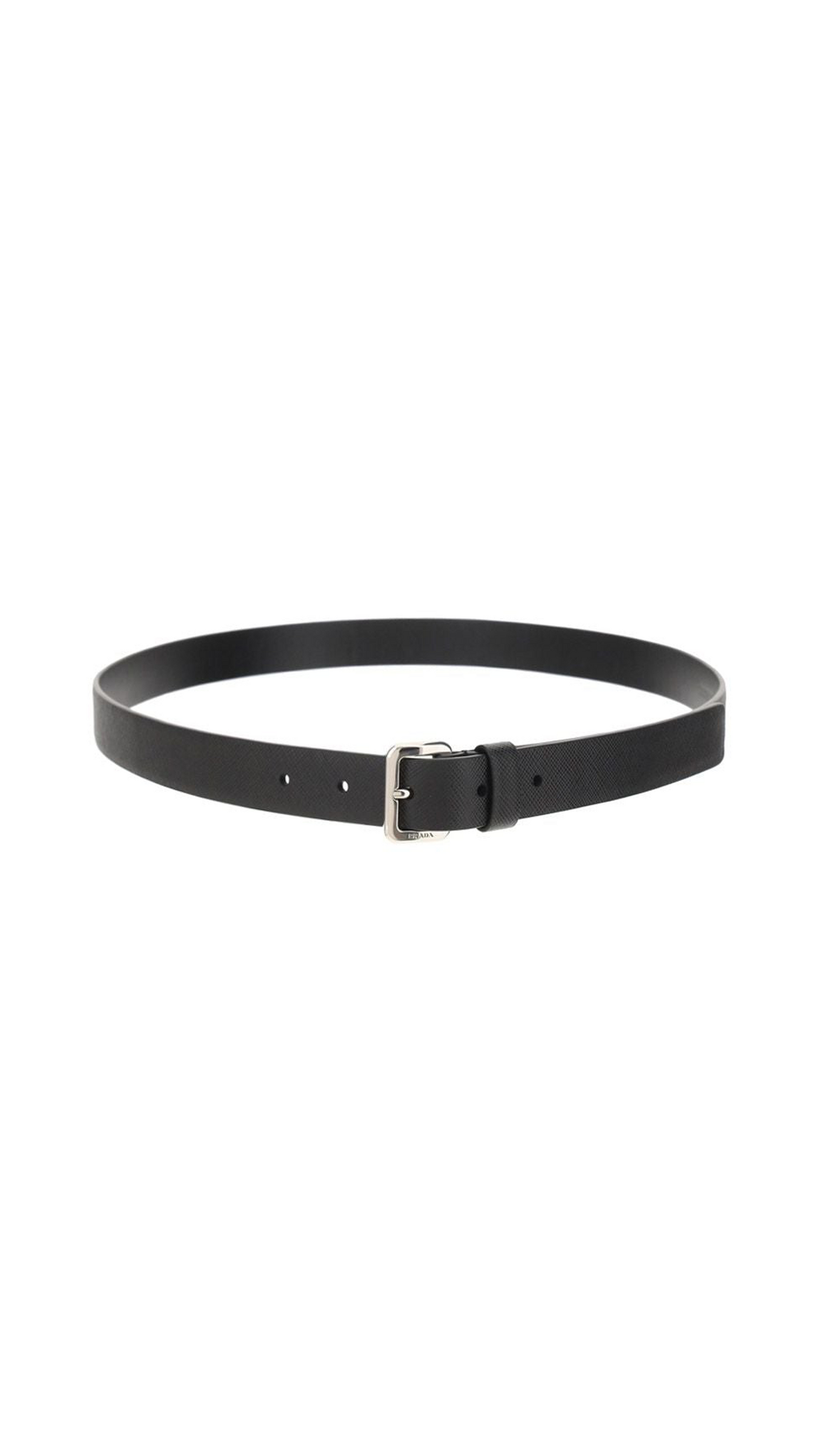 Logo Engraved Buckle Belt - Black