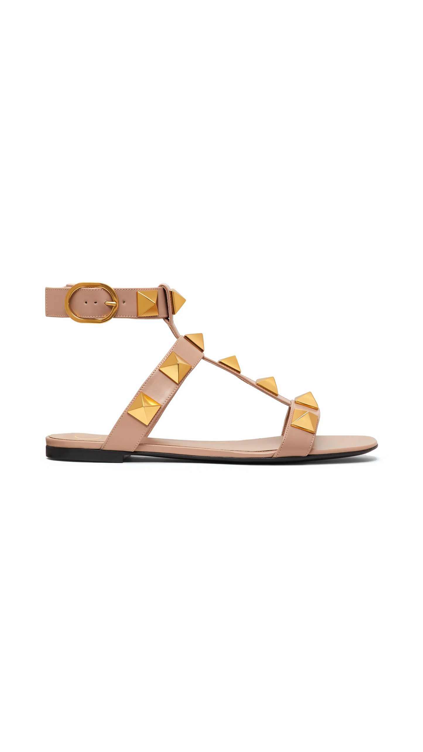 Roman Stud Flat Calfskin Sandal - Rose Cannelle