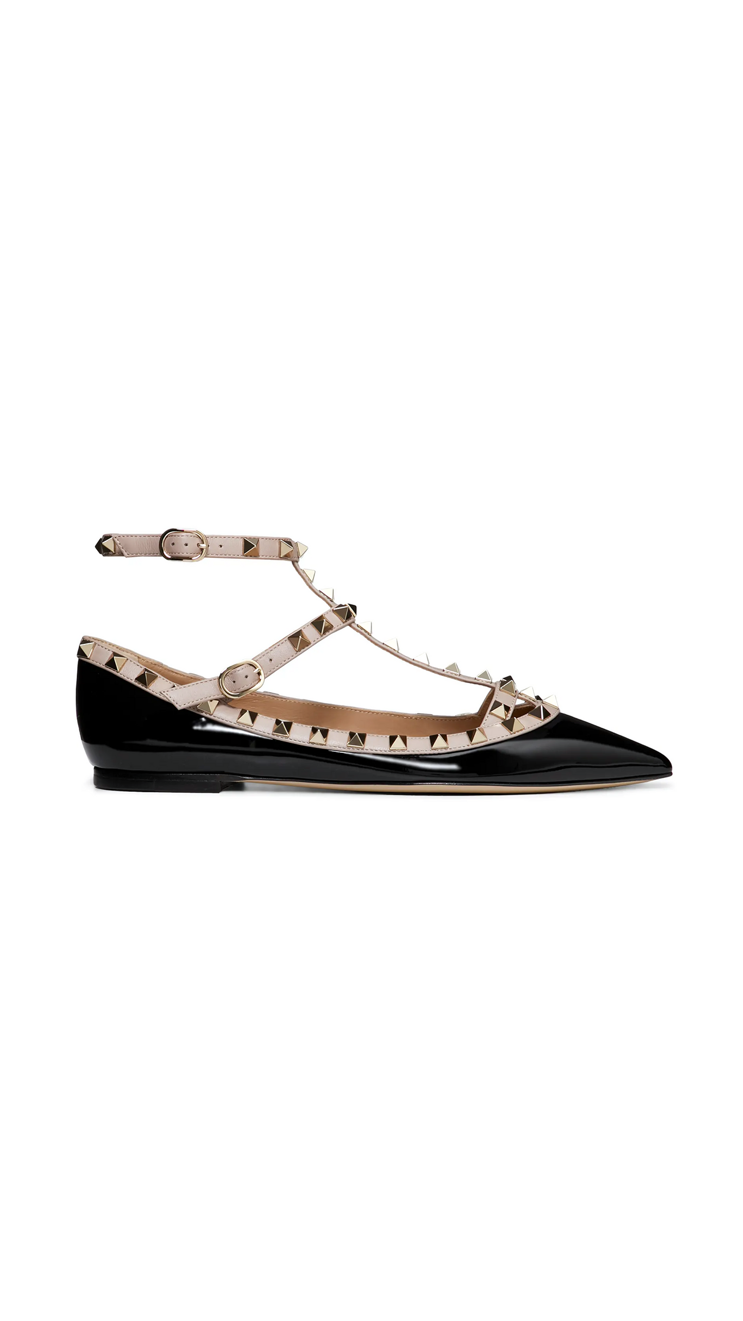 Patent Rockstud Caged Ballet Flat - Black / Poudre