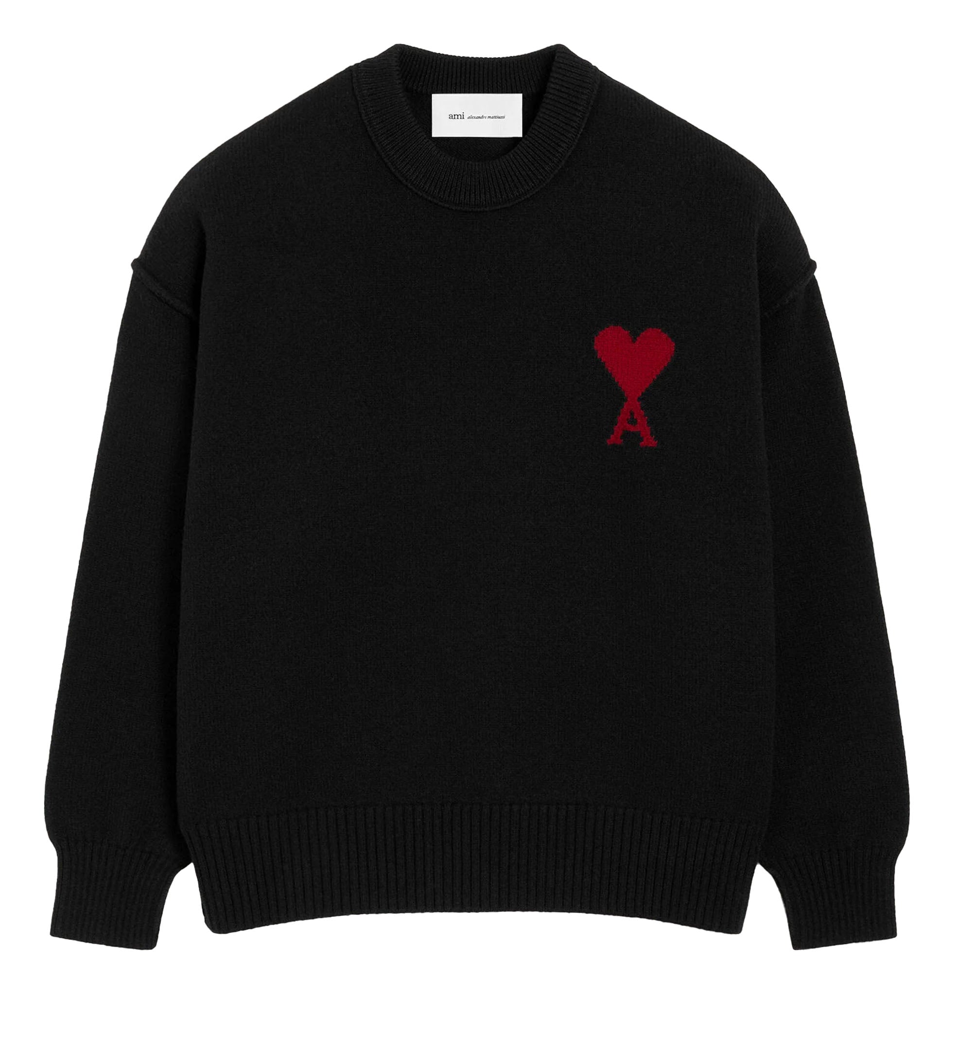 Black crewneck wool sweater with Ami de Coeur