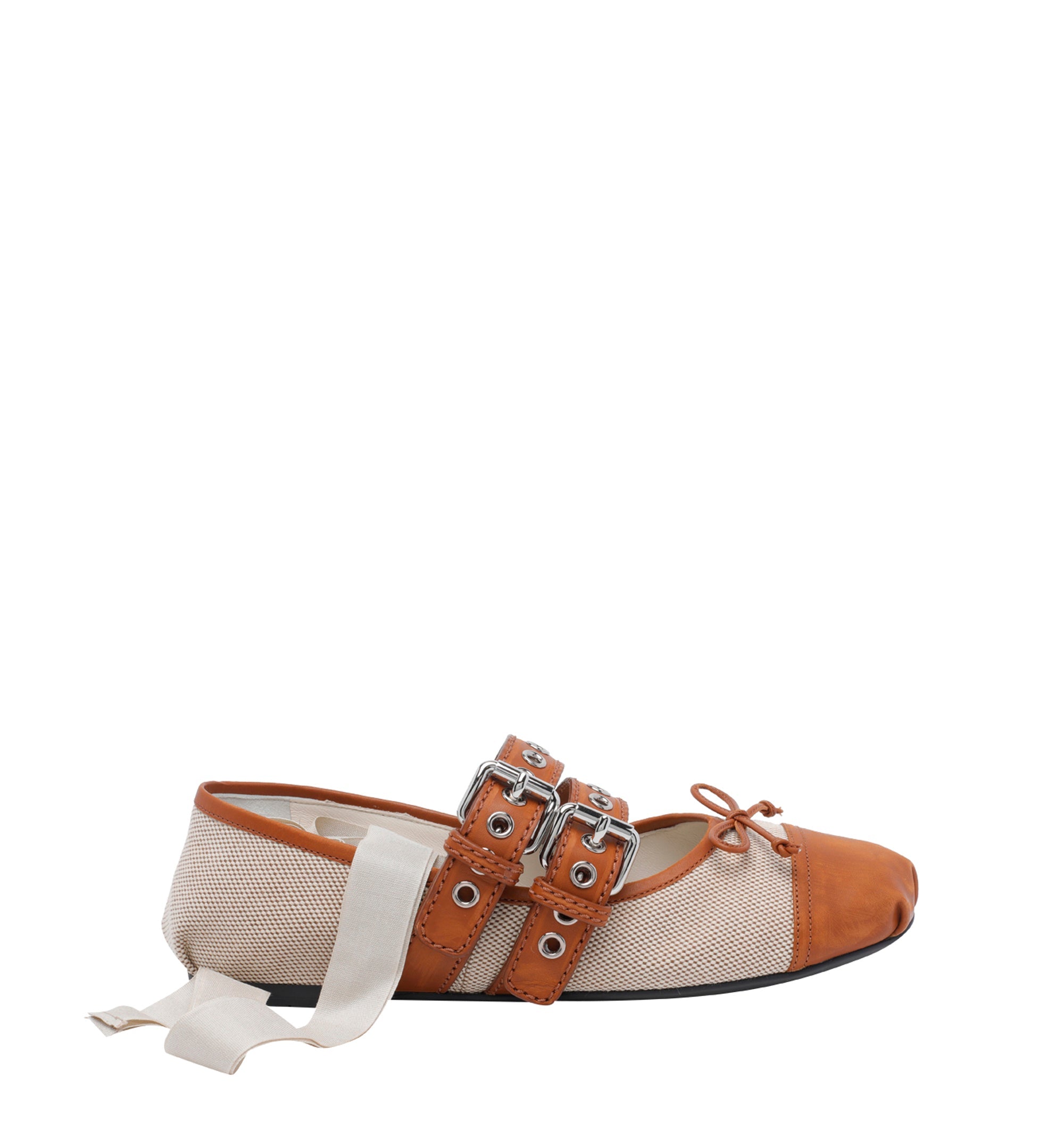 Canvas and leather ballerinas