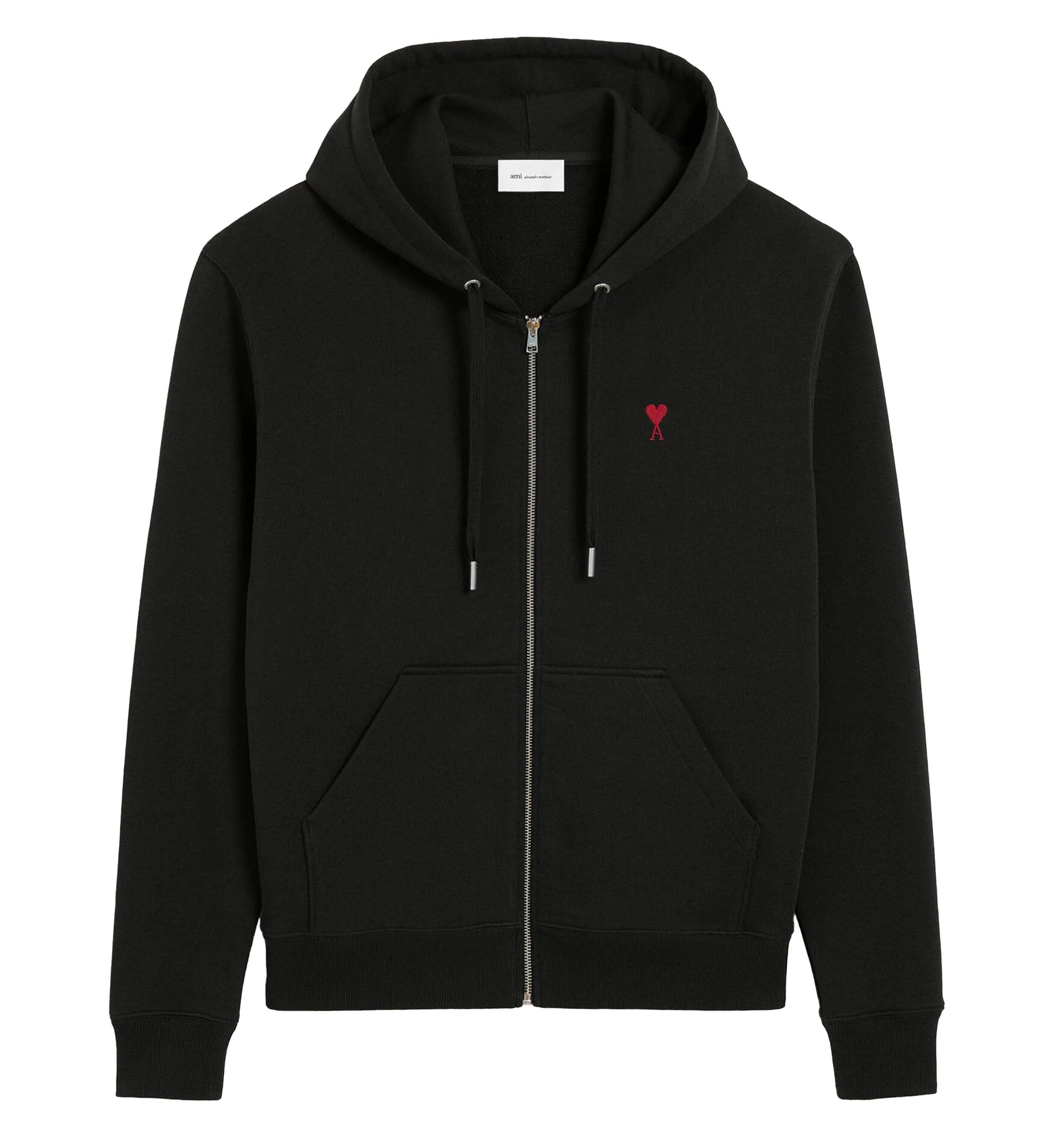 Black zipped cotton hoodie with Ami de Coeur