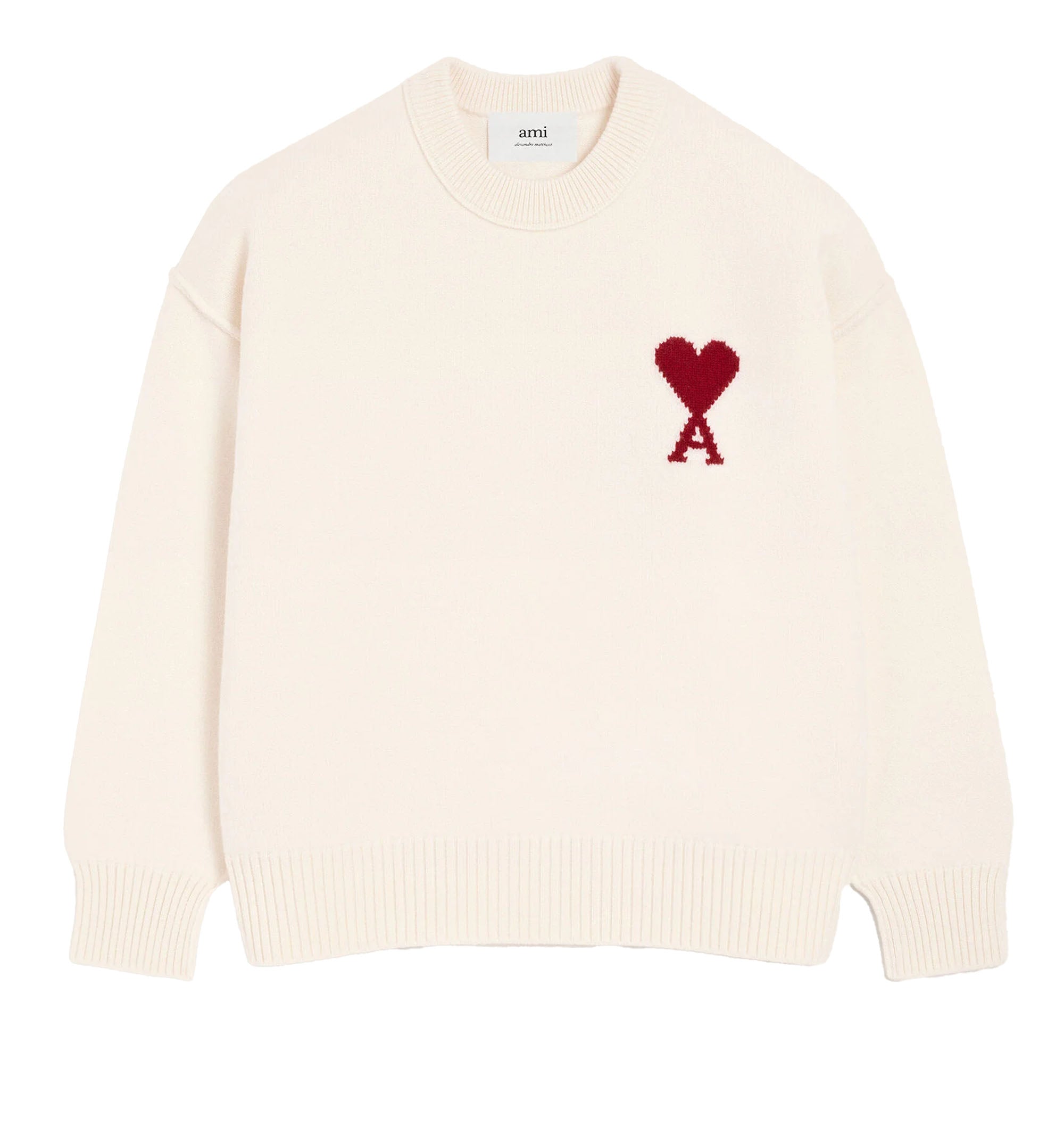 Natural crewneck wool sweater with Ami de Coeur