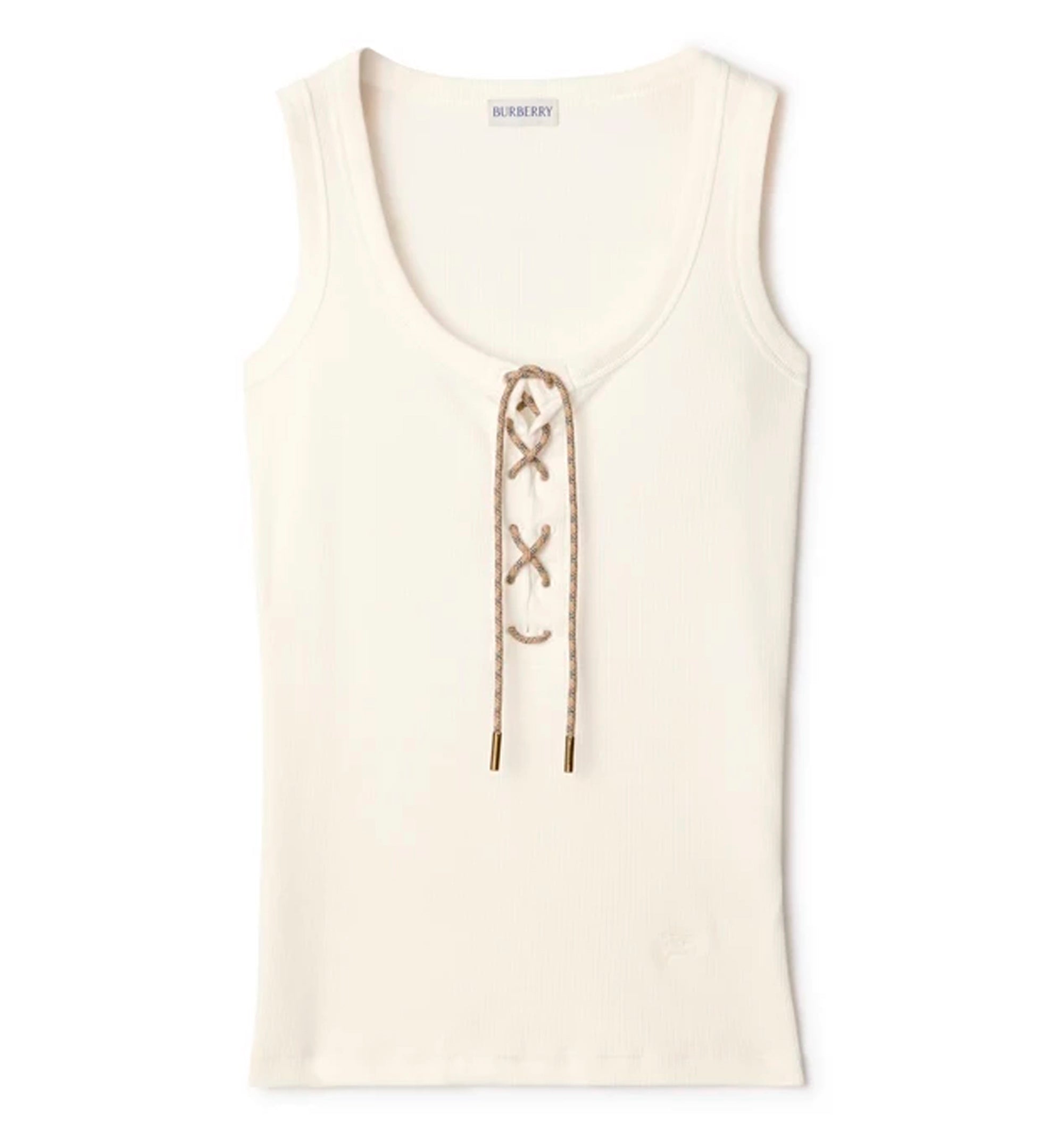 Check Trim Cotton Blend Tank Top