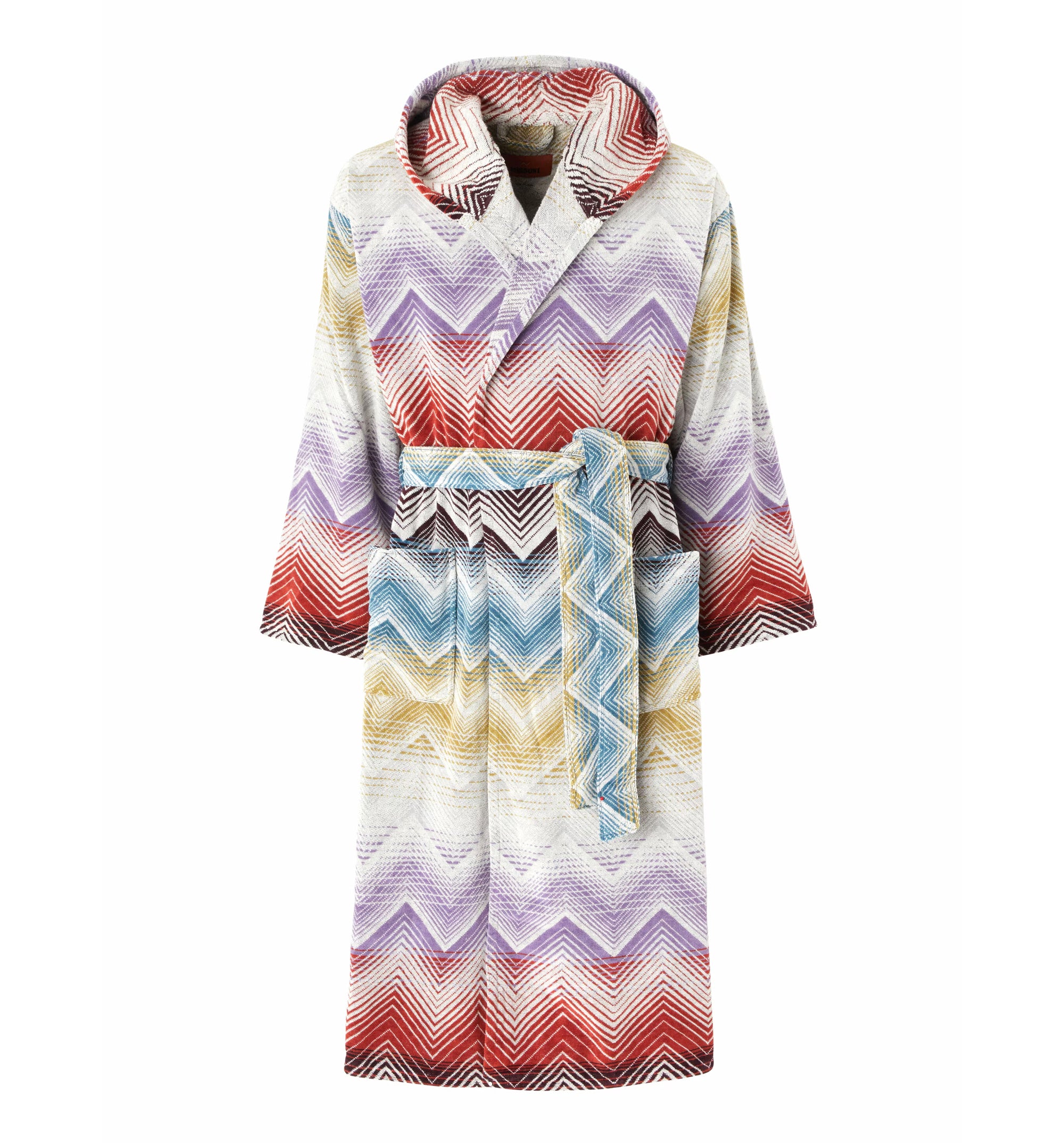Marea Hooded Bathrobe In Cotton Terry With Chevron Pattern - Multicolour