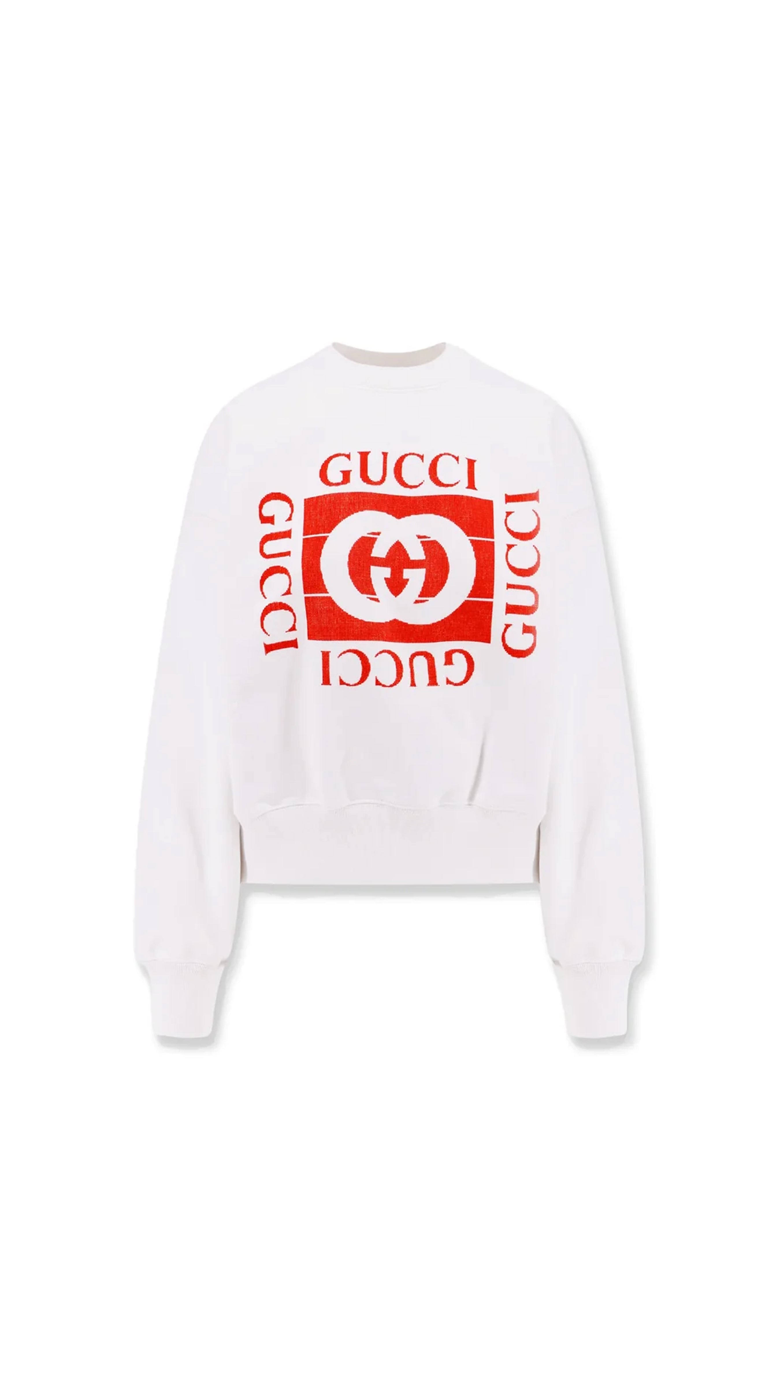 Printed Cotton Jersey Sweatshirt - White/Red