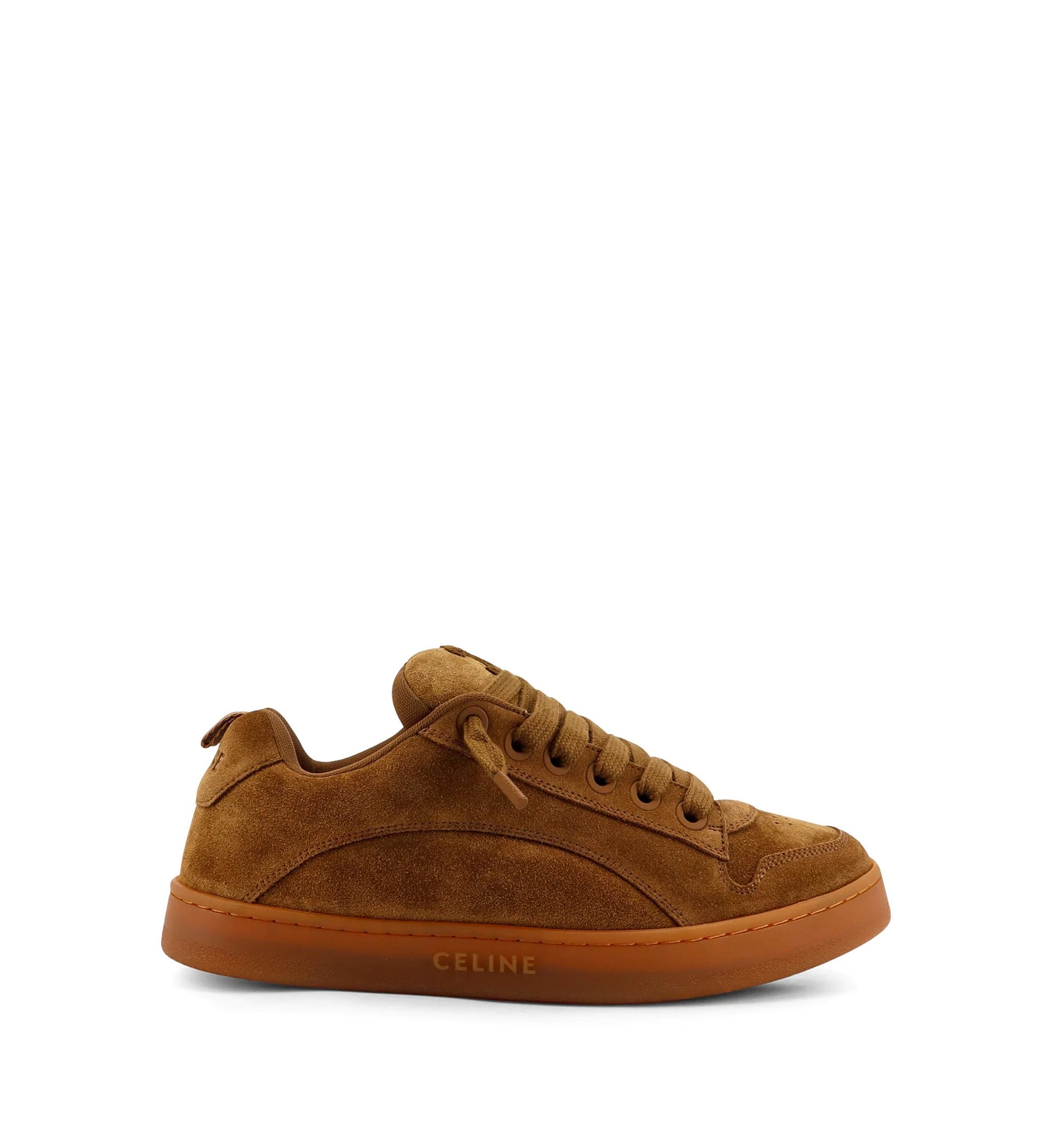Huntington Low Lace-up Sneaker In Suede Calfskin And Mesh - Tan