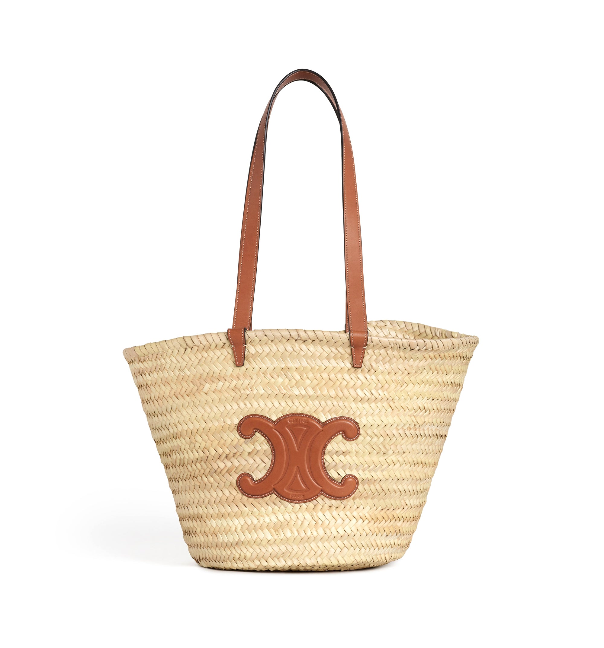 Medium Triomphe Classic Panier in Palm Leaves and Calfskin