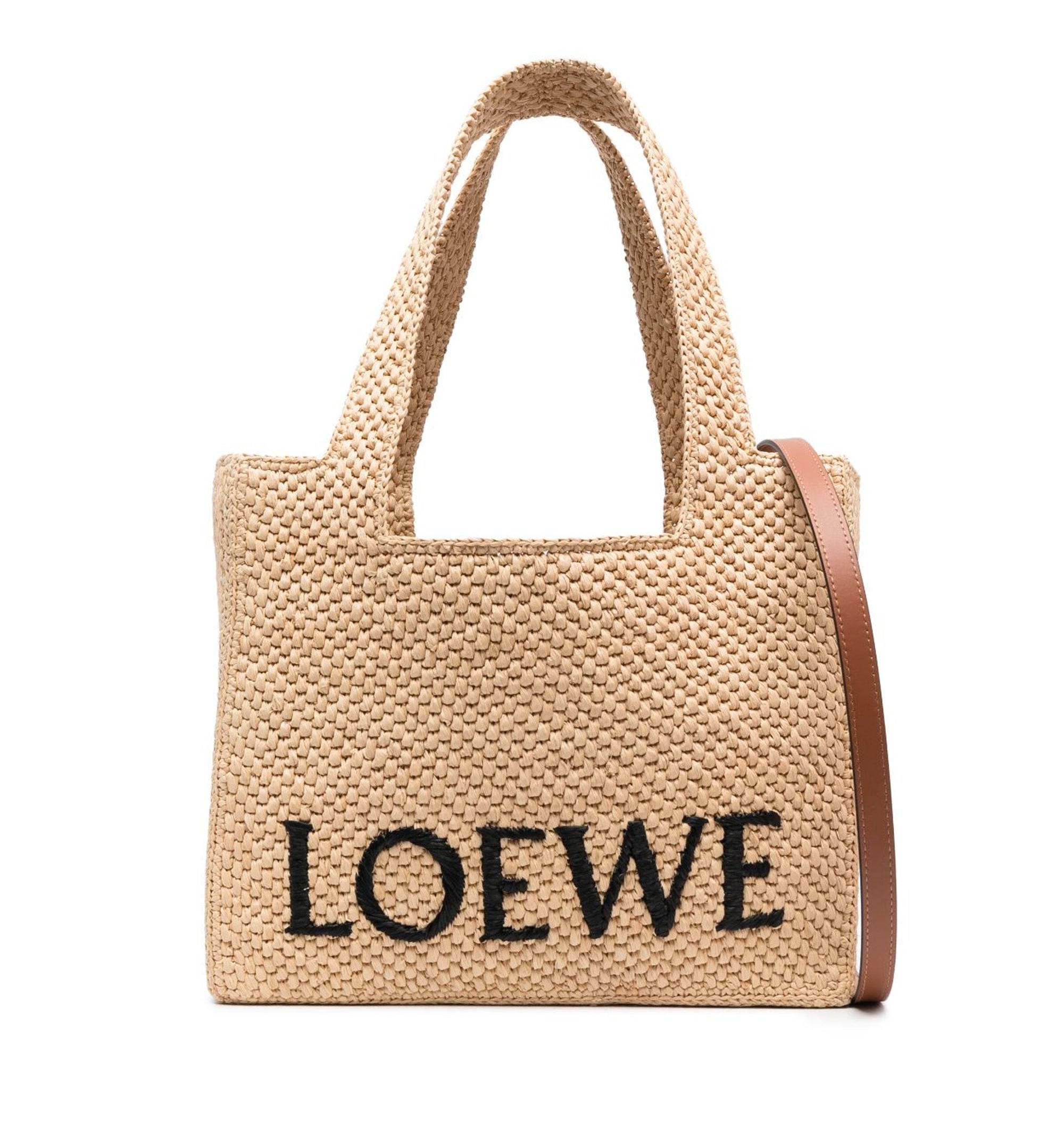 Medium Loewe Font Tote Bag in Raffia