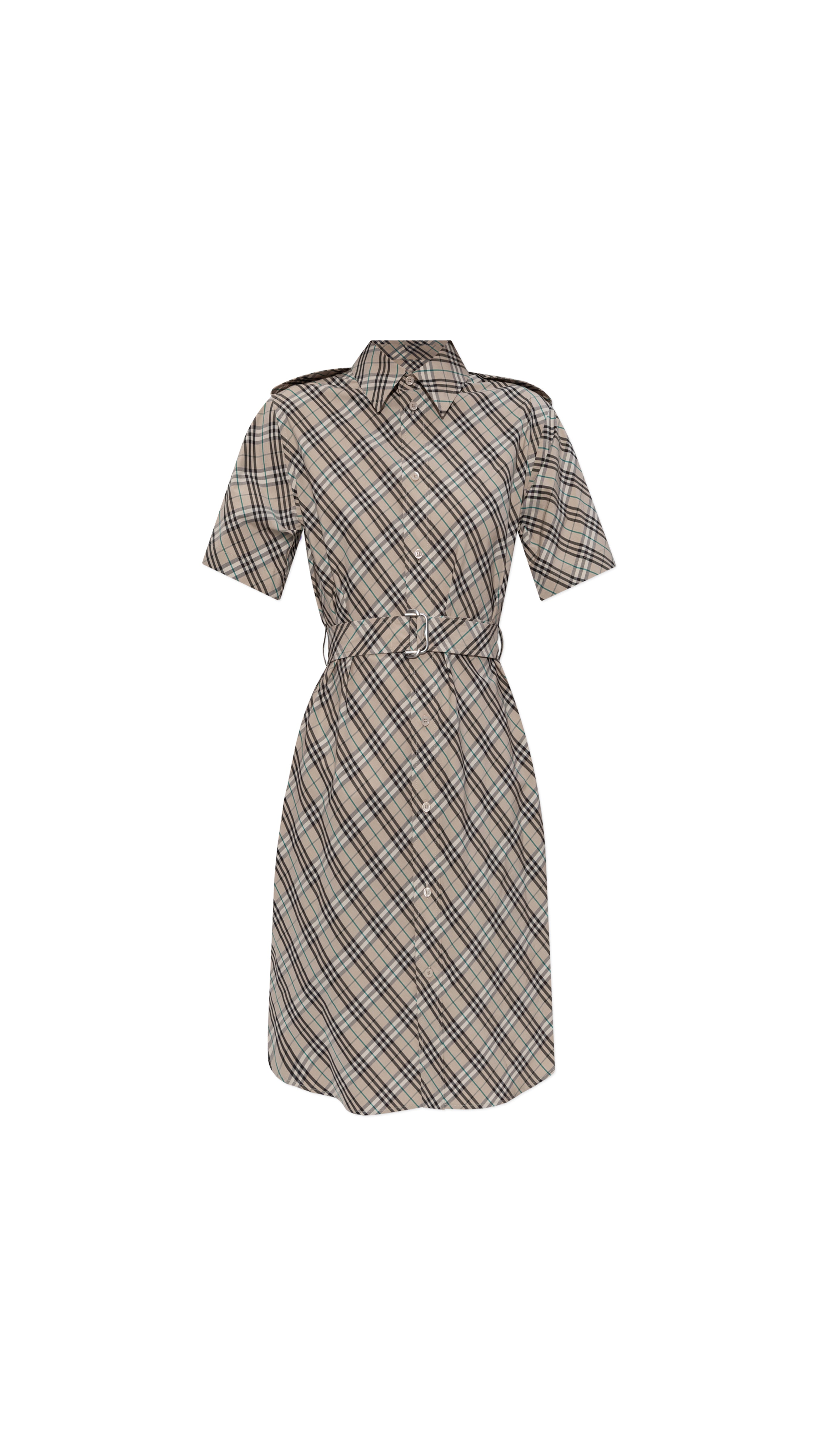 Check Cotton Shirt Dress - Beige