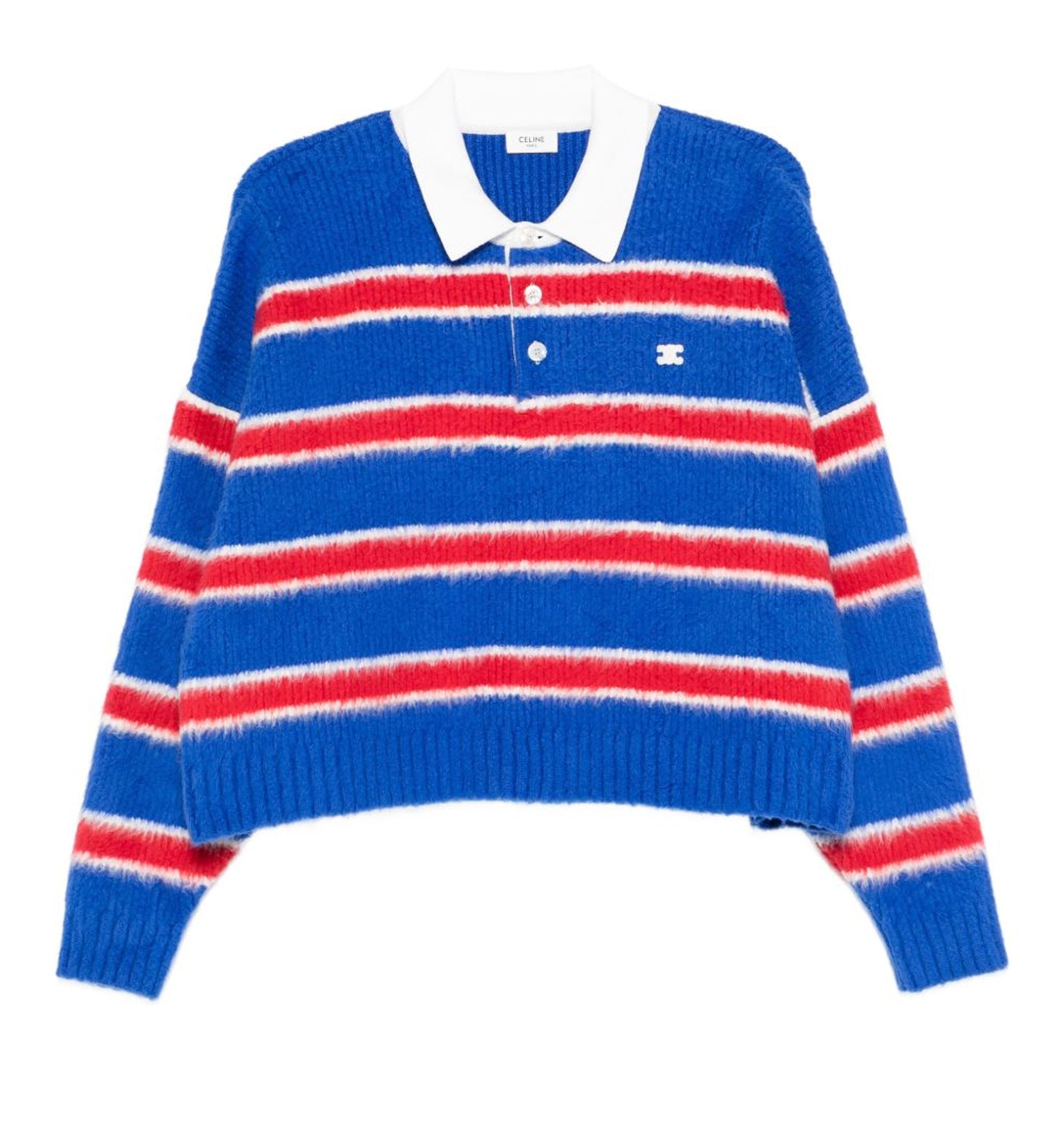 Polo Sweater In Brushed Striped Cotton - Blue / Red / Ecru