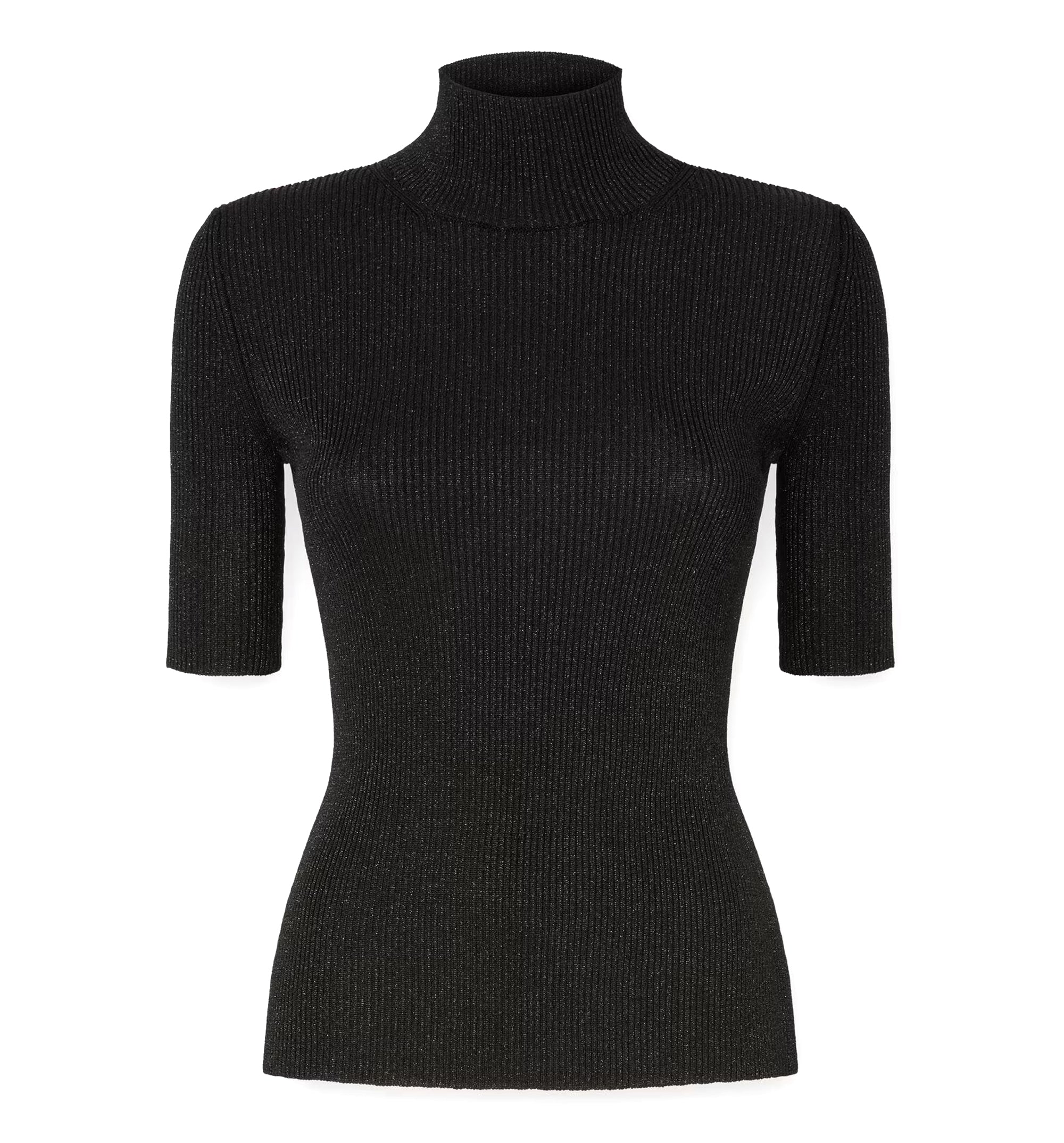 Mock Neck Sweater With Lamé Threads - Black