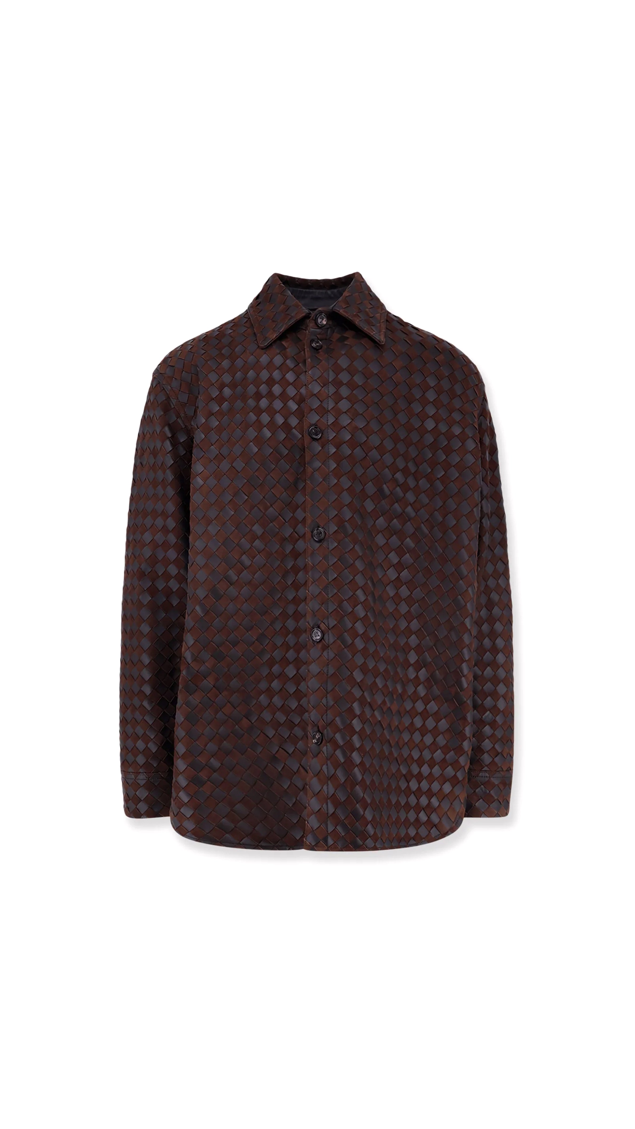 Intrecciato Leather And Suede Shirt - Fondant / Tobacco