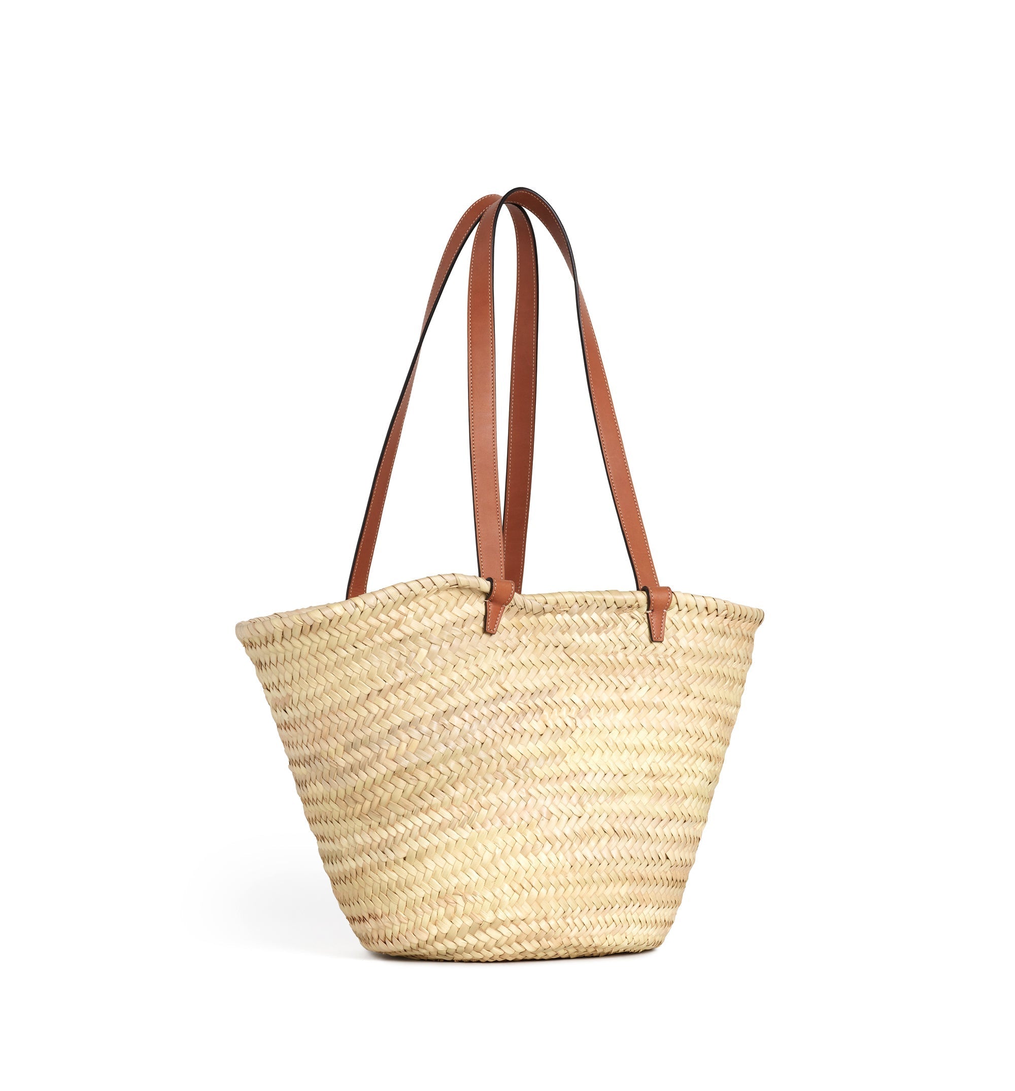 Medium Triomphe Classic Panier in Palm Leaves and Calfskin