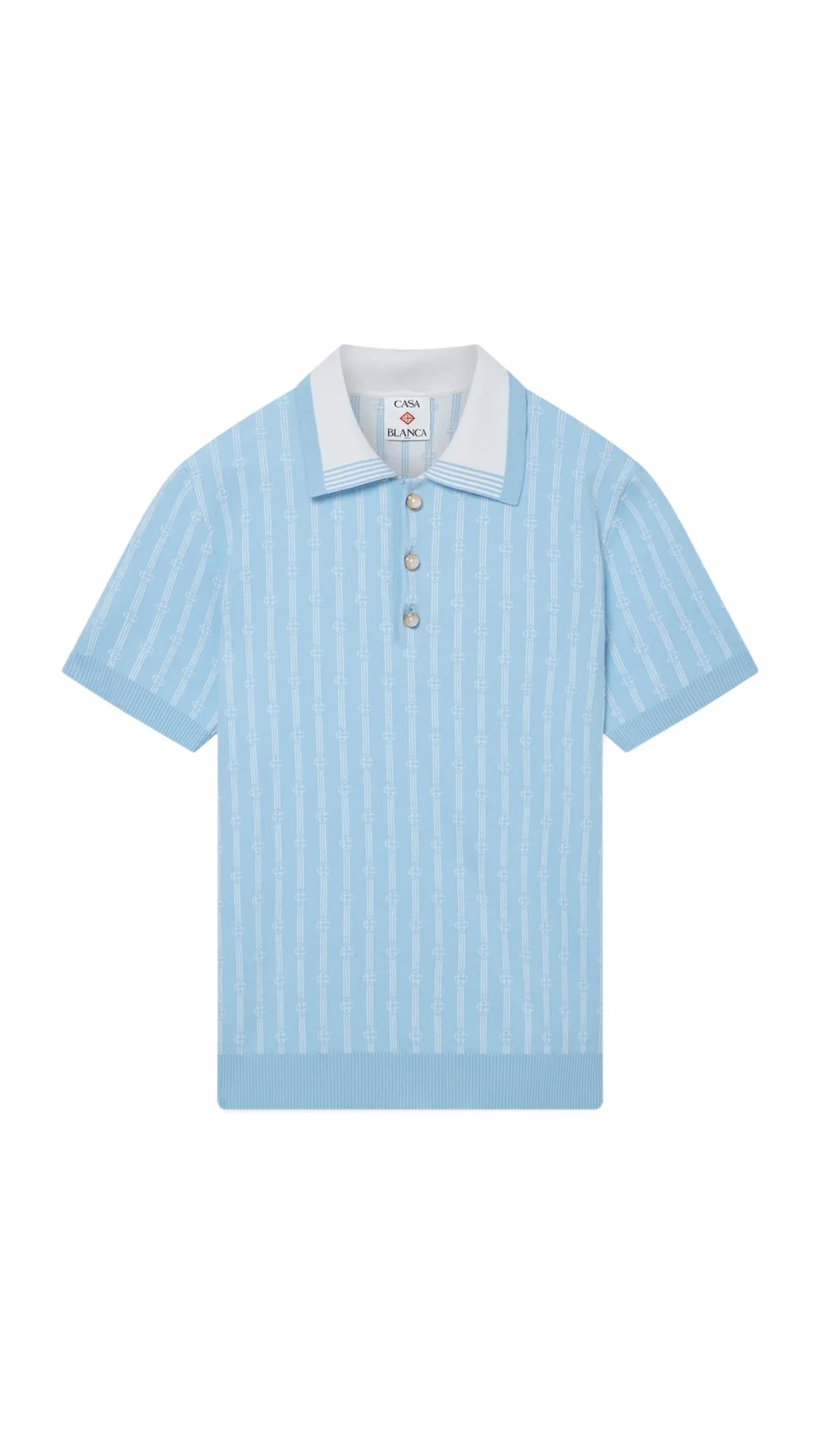 Monogram Polo Shirt - Light Blue/White