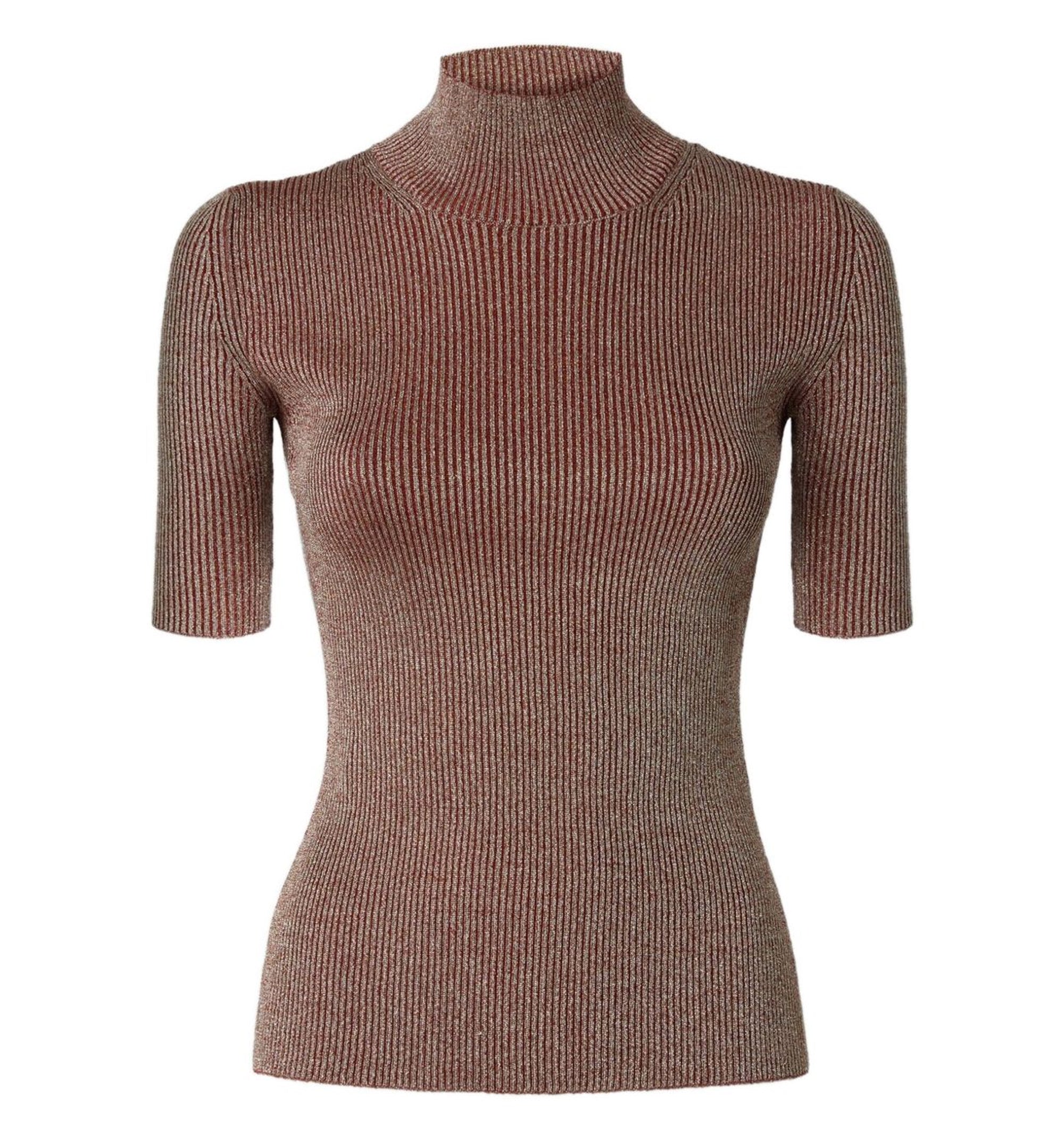 Mock Neck Sweater With Lamé Threads - Pink Lamé