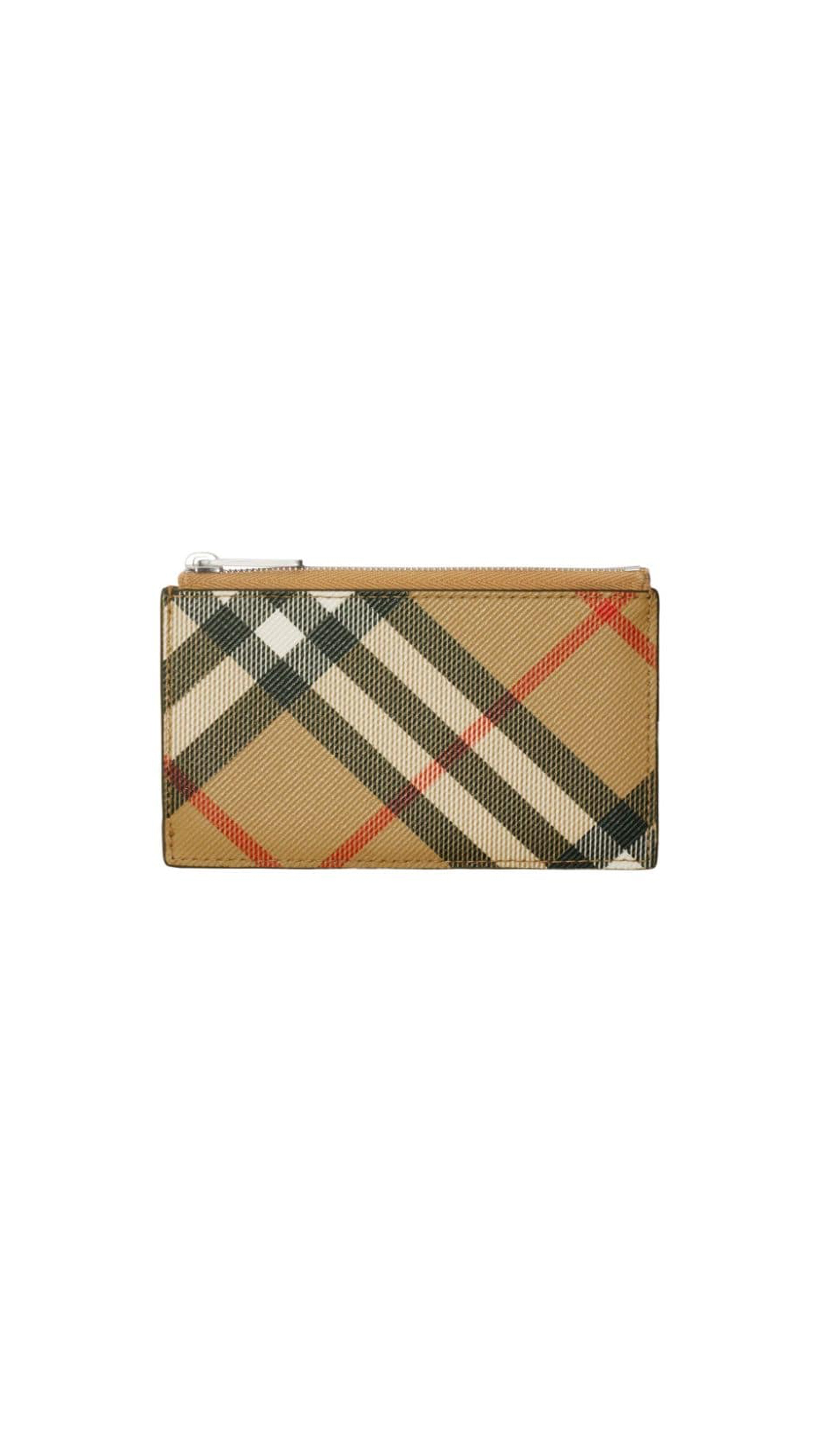 Card Holder With Zipper - Beige