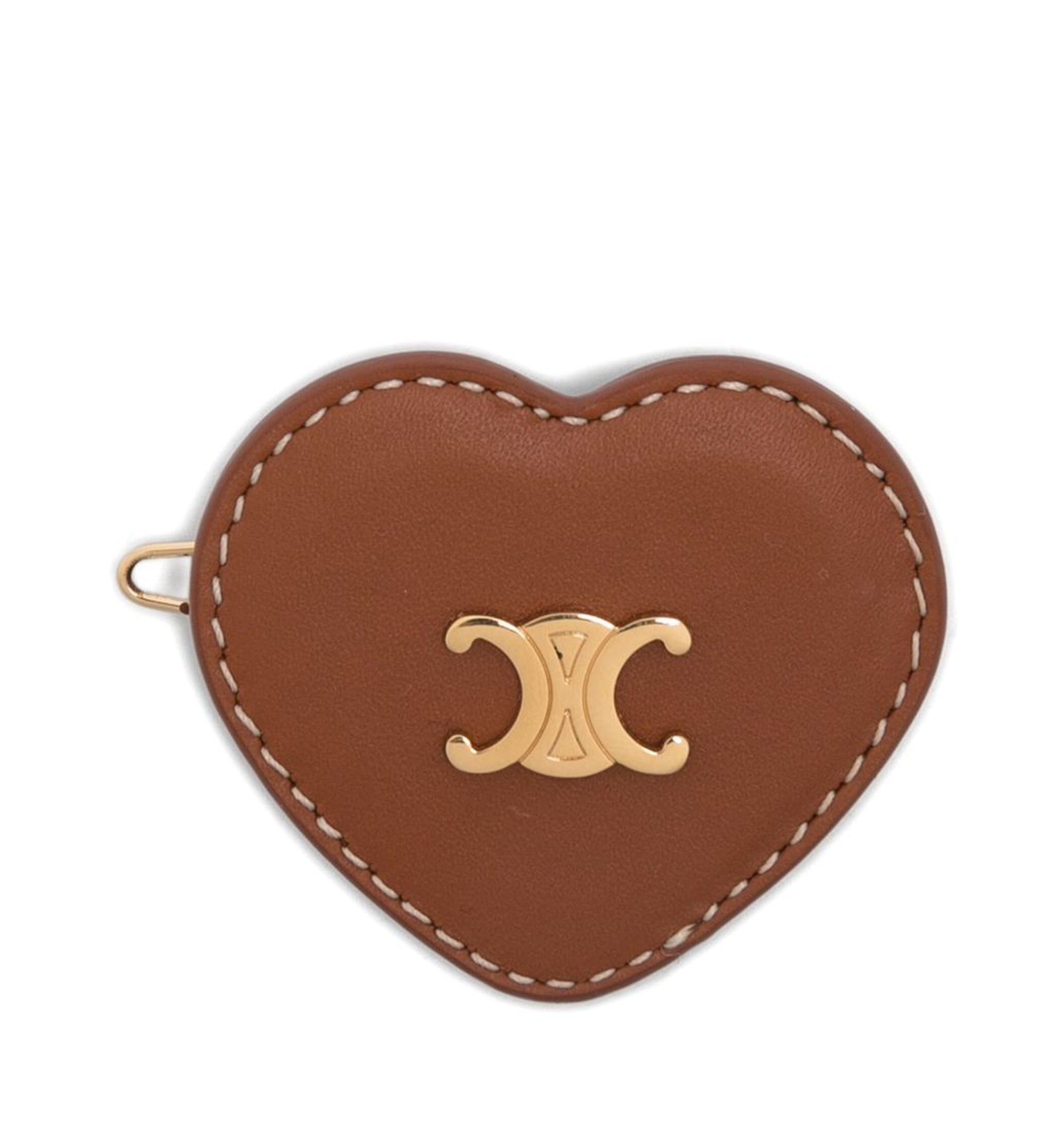 Heart Hair Clip in Calfskin and Brass - Tan/Gold